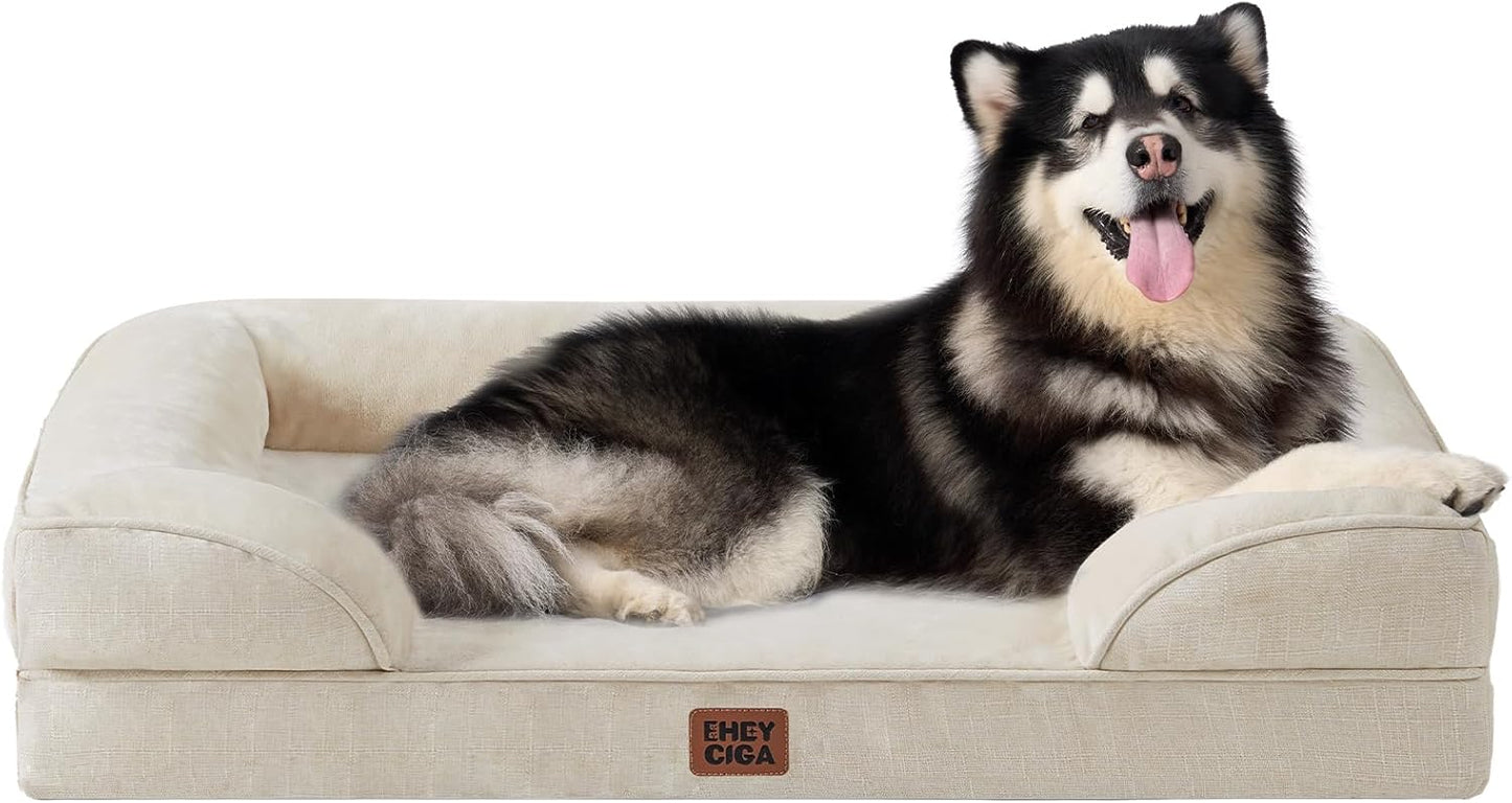 EHEYCIGA Orthopedic Dog Beds for Extra Large Dogs 44x32Inch, Waterproof Memory Foam XL Pet Bed with Sides, Non-Slip and Egg-Crate Foam Big Dog Couch Bed with Washable Removable Cover, Grey