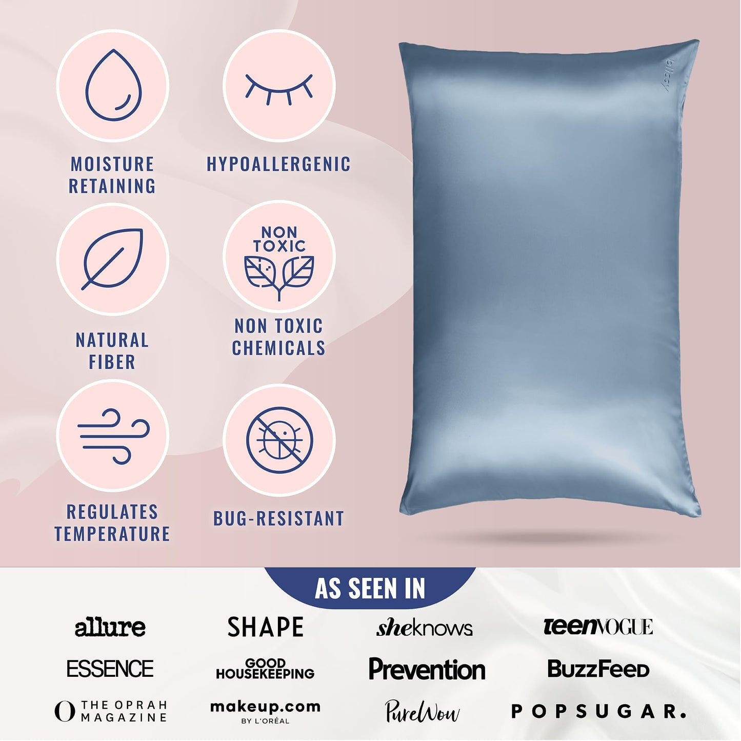 Blissy Silk Pillowcase - 100% Pure Mulberry Silk - 22 Momme 6A High-Grade Fibers - Silk Pillow Cover for Hair & Skin - Regular, Queen & King (Blissy White, Standard)