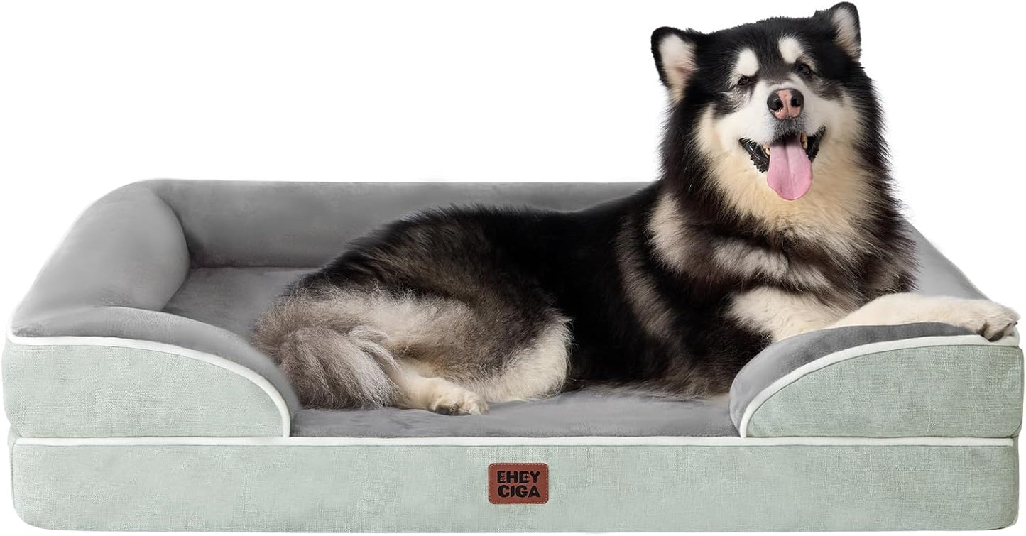 EHEYCIGA Orthopedic Dog Beds for Extra Large Dogs 44x32Inch, Waterproof Memory Foam XL Pet Bed with Sides, Non-Slip and Egg-Crate Foam Big Dog Couch Bed with Washable Removable Cover, Grey