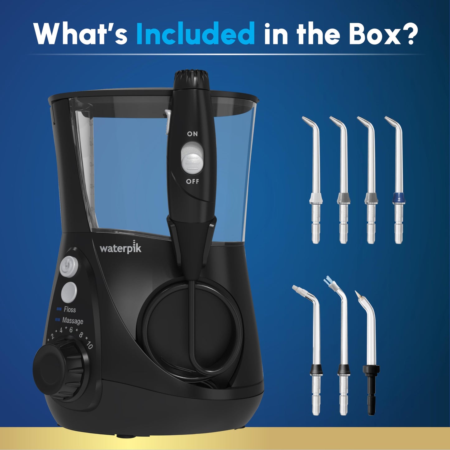 Waterpik Aquarius Water Flosser For Teeth Cleaning, Gums, Braces, Dental Care, Electric Power With 10 Settings, 7 Tips For Multiple Users And Needs, ADA Accepted, White WP-660, Packaging May Vary