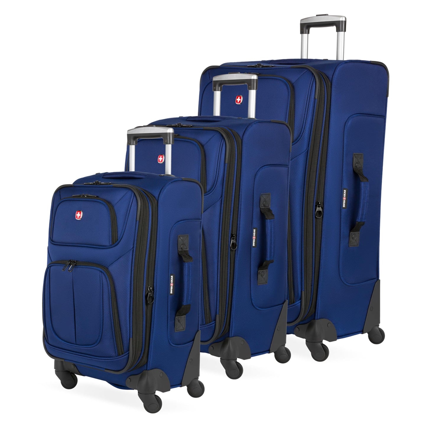 SwissGear Sion Softside Expandable Luggage – Medium Checked Suitcase with 360 Degree Wheels & Retractable Handle – 25 Inch, Perfect for 1-7 Night Trips – Blue
