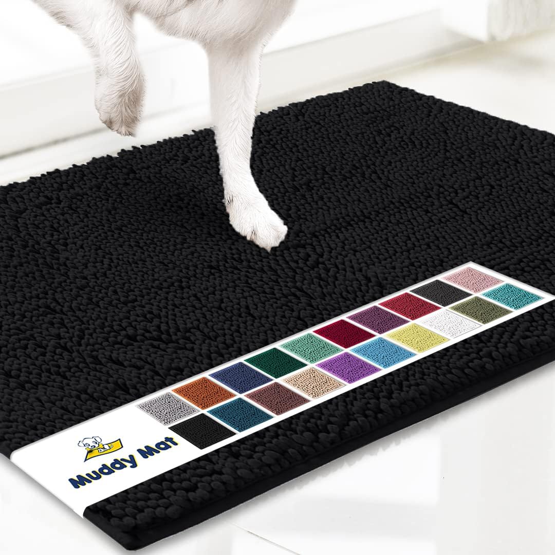 Muddy Mat® Shown on TV Super Absorbent Microfiber Dog Door Mat for Muddy Paws, Non-Slip Washable Pet Rug, Quick Dry Chenille Entryway Carpet, Machine Washable Indoor Outdoor mat, Grey 30"x19"