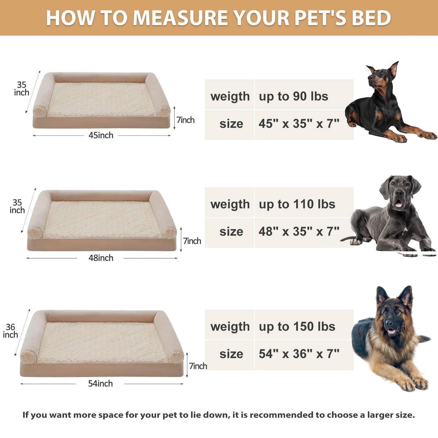 BFPETHOME Dog Beds for Large Dogs, Orthopedic Dog Bed for Medium Large Dogs,Big Waterproof Couch Pet Bed with Removable Washable Cover