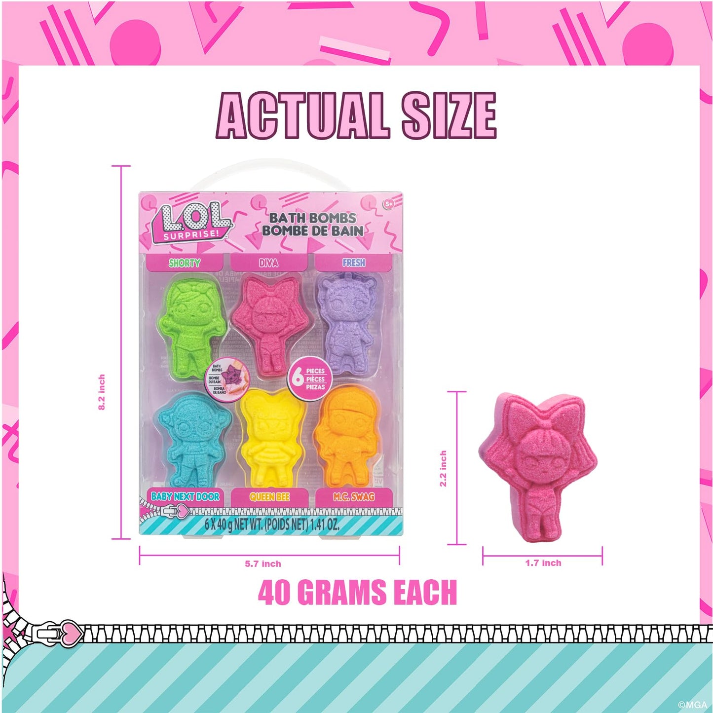 Hot Wheels 6 Piece Bath Bombs for Kids, Bubble Gum Scented, Bath Toys for Kids, Ages 3+, by Townley Girl