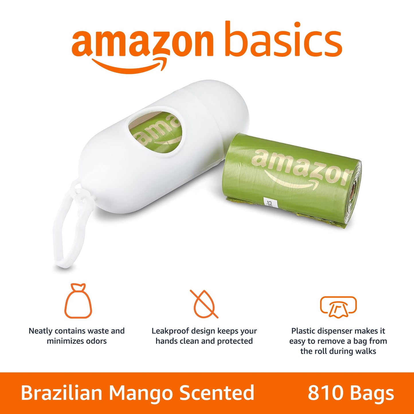 Amazon Basics Dog Poop Bags with Dispenser, 540 Count, Enhanced for Guaranteed Leakproof, Lavender Scented, Includes Leash Clip