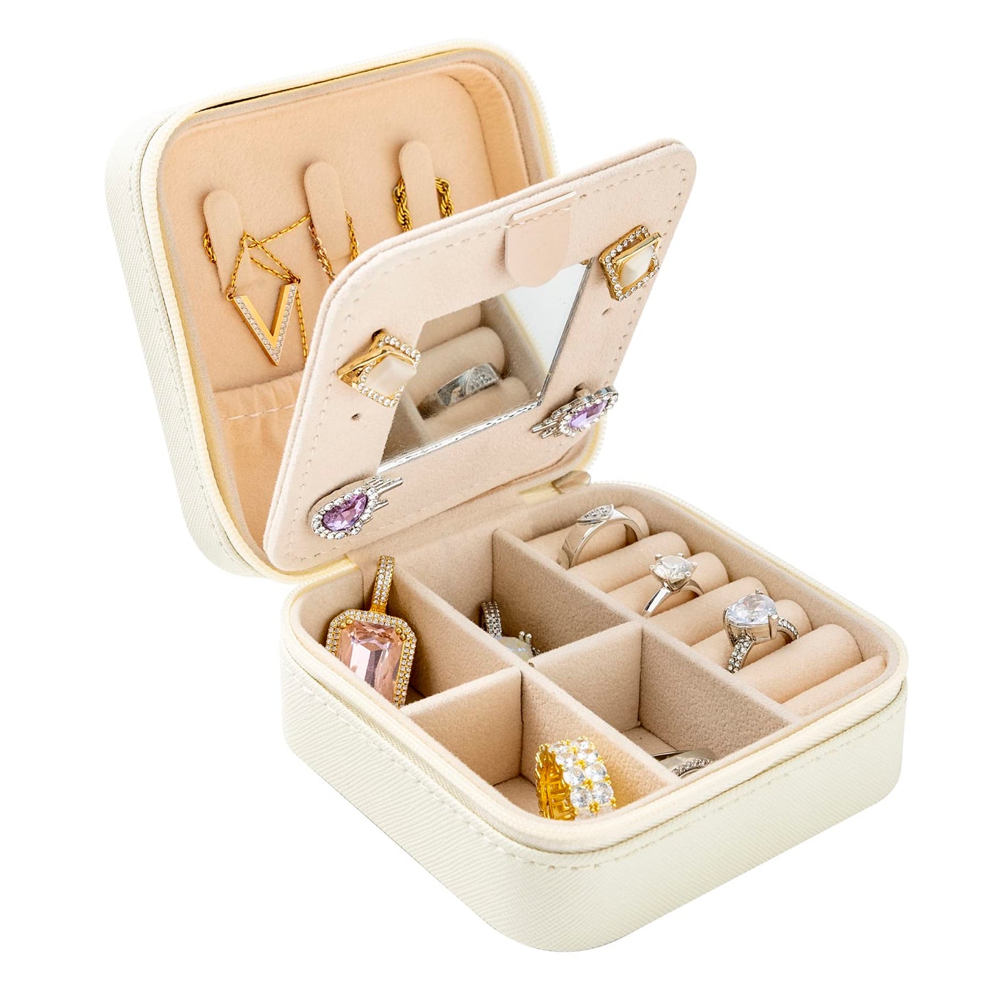 KElofoN Travel jewelry case Travel jewelry box Travel Jewelry Organizer Small box Gift for Girls Women with Mirror(Green)