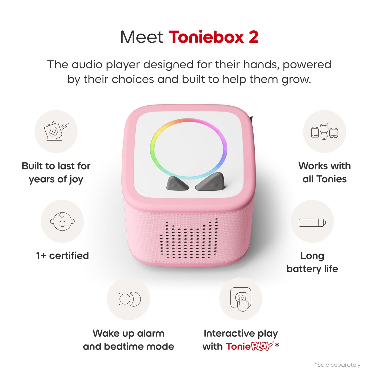 Toniebox 2 Audio Player Starter Set for Kids 1+ with Playtime Puppy - Sunset Red
