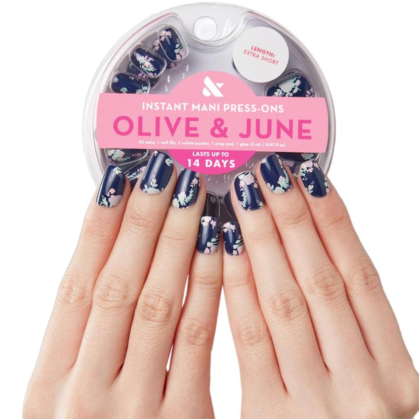 Olive & June Instant Mani Press On Nails (Glue) | 42 Fake Nails, 21 Sizes | Non-Toxic, Long-Lasting | Recycled Materials | Realistic Look