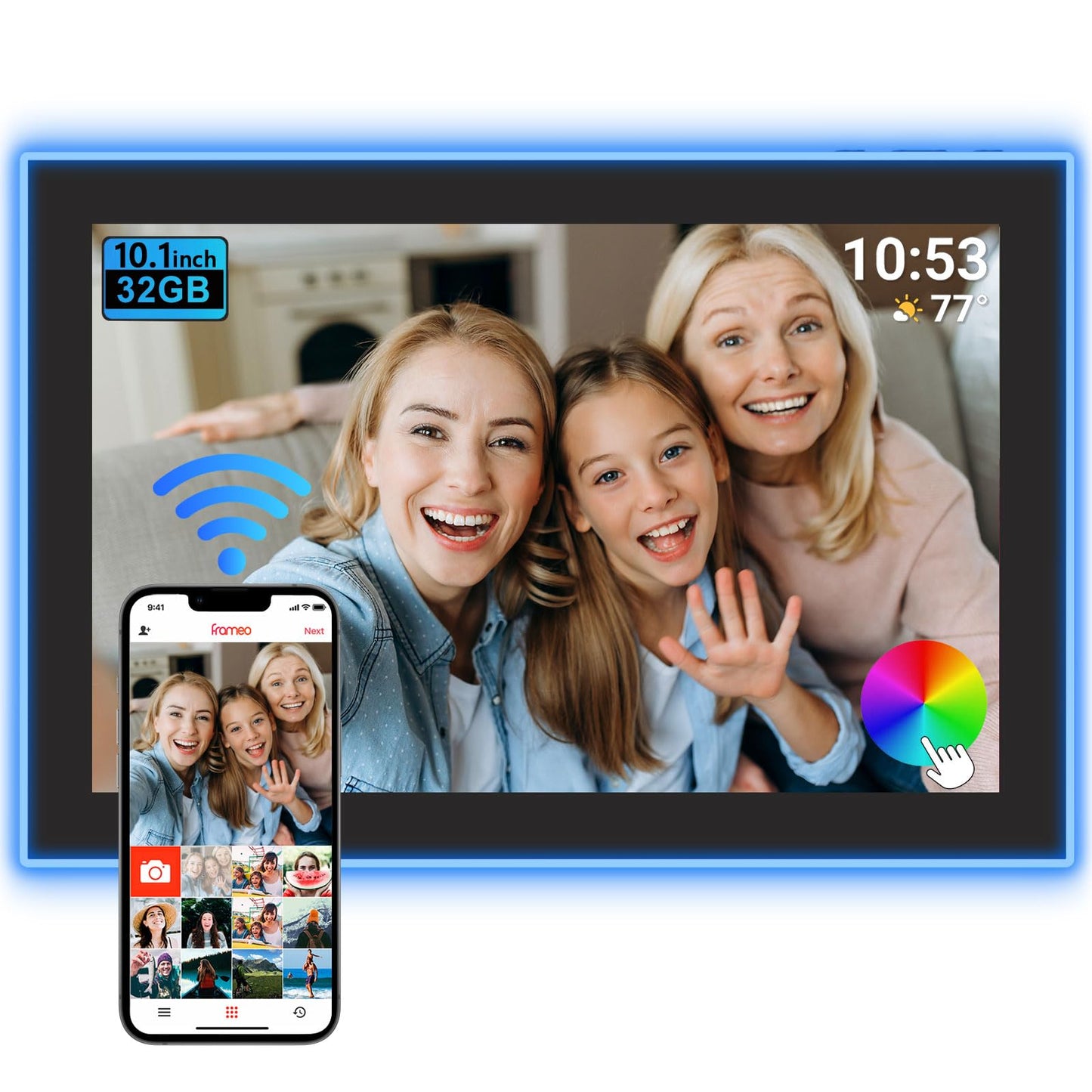 32GB FRAMEO 10.1 Inch Smart WiFi Digital Photo Frame 1280x800 IPS LCD Touch Screen, Auto-Rotate Portrait and Landscape, Built in 32GB Memory, Share Moments Instantly via Frameo App from Anywhere