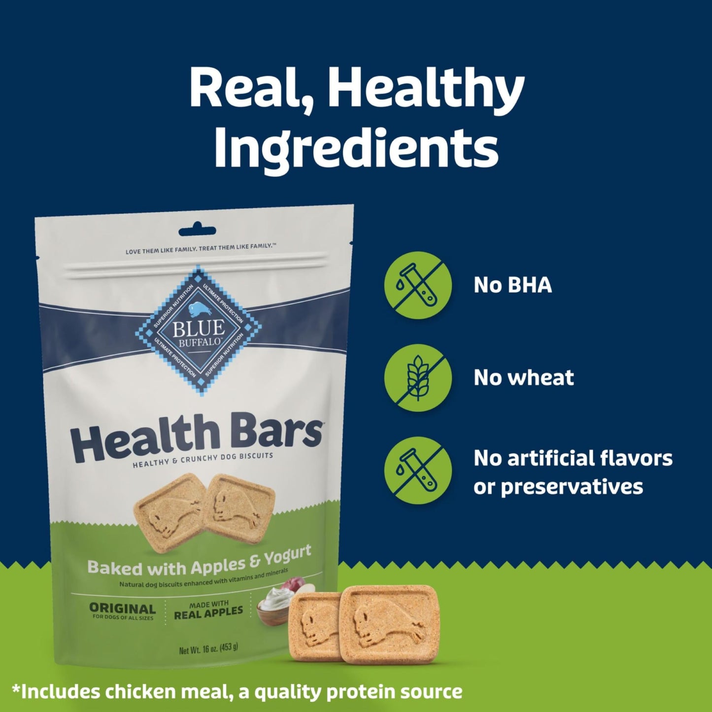 Blue Buffalo Health Bars Crunchy Dog Biscuits, Oven-Baked With Natural Ingredients, Pumpkin & Cinnamon, 16-oz Bag