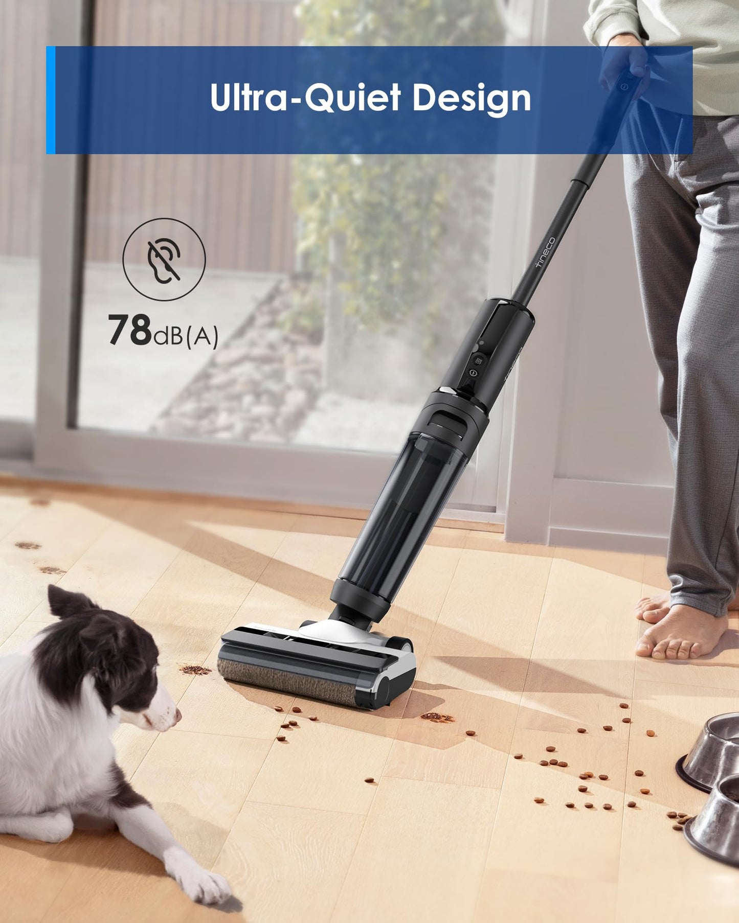 Tineco Floor ONE S5 Smart Cordless Wet Dry Vacuum Cleaner and Mop for Hard Floors, Digital Display, Long Run Time, Great for Sticky Messes and Pet Hair, Space-Saving Design, Blue