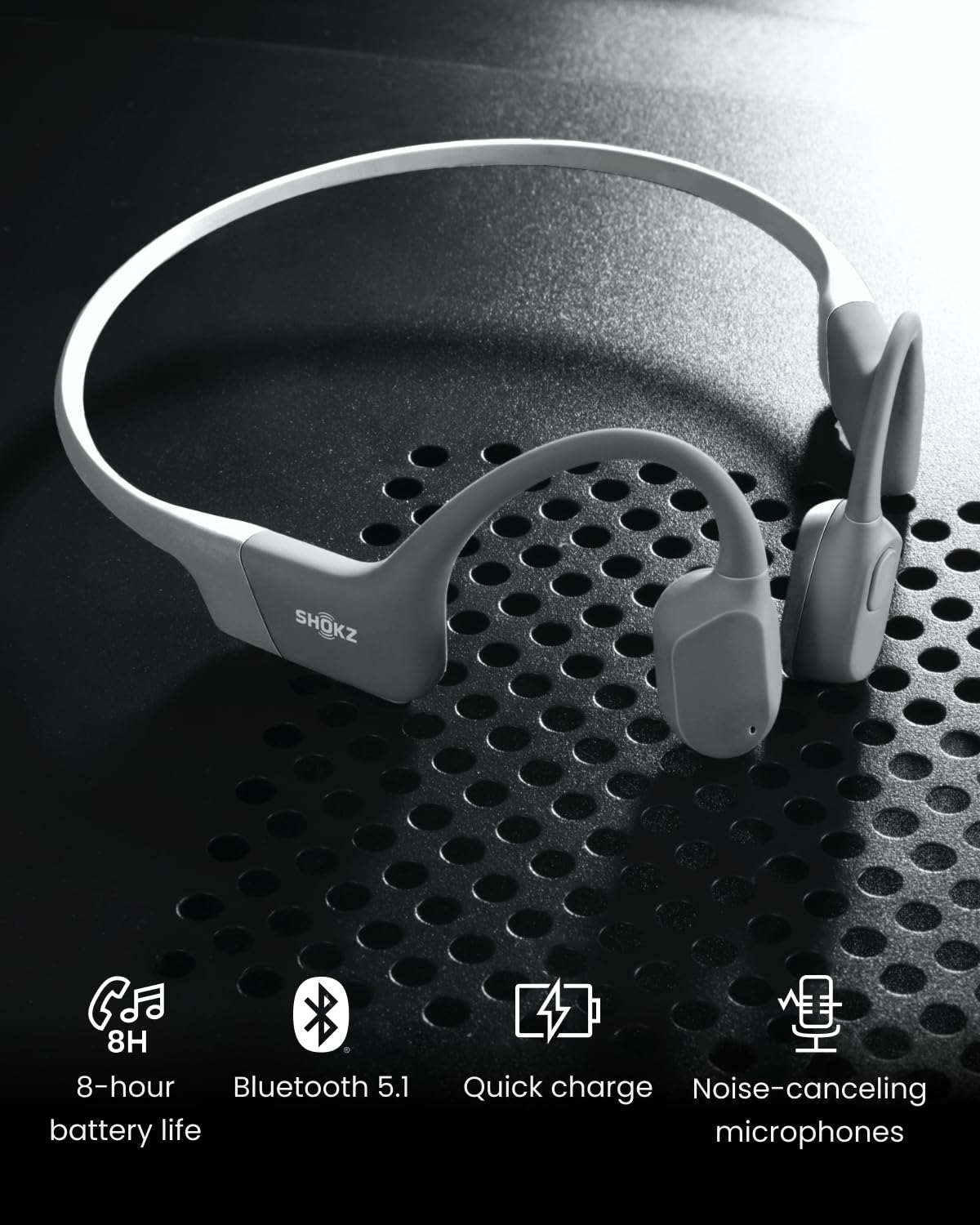 SHOKZ OpenRun Bone Conduction Headphones,Open-Ear Bluetooth Wireless Sport Headphones for Running & Workout,Sweat Resistant, Long 8H Playtime,Mic,Hair Band-Standard-Black