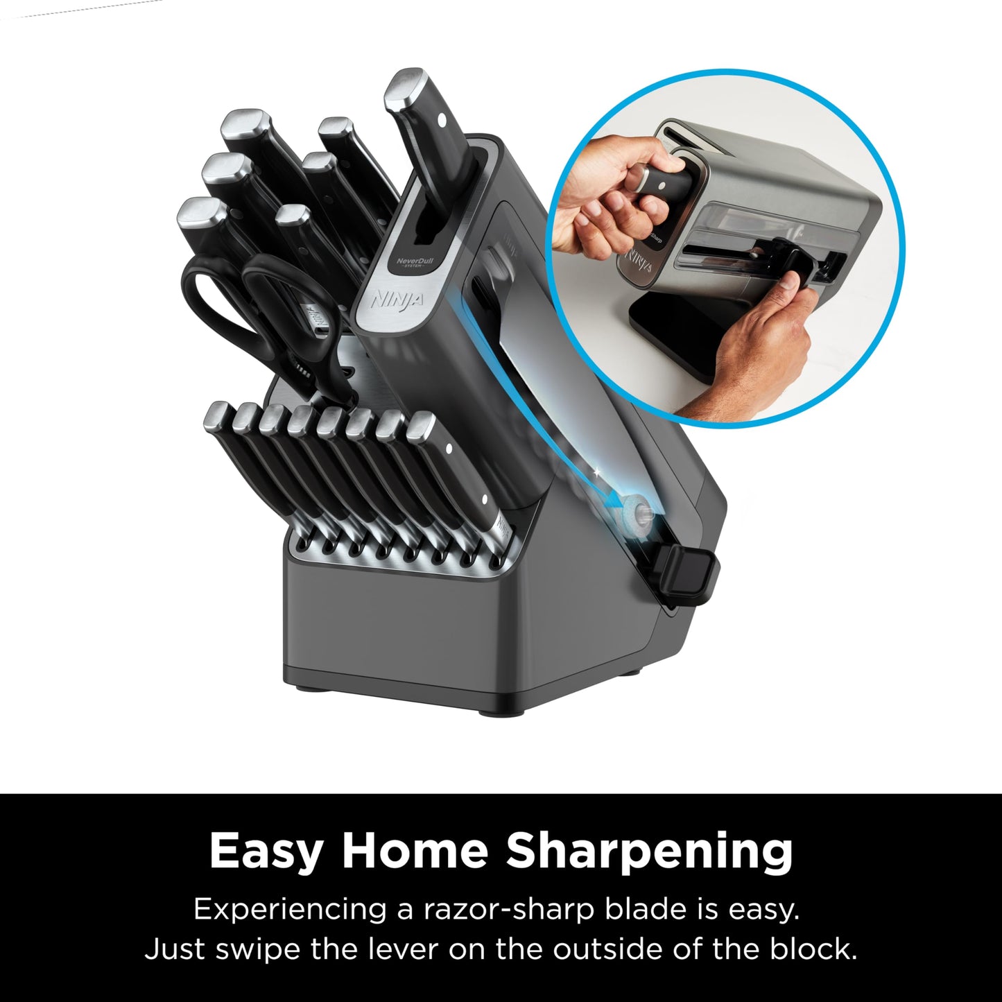 Ninja Knife Set, Knife Sharpener, Knife Block Set, Stainless Steel Knives, 14 Piece Set, Steak Knives, Chef Knives and More, Foodi NeverDull, Black, K32014