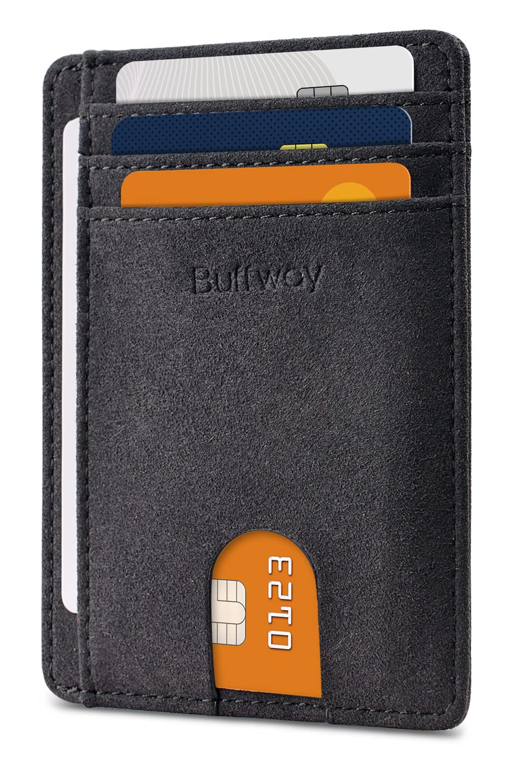 Buffway Slim Minimalist Front Pocket RFID Blocking Leather Wallets for Men and Women - Alaska Black