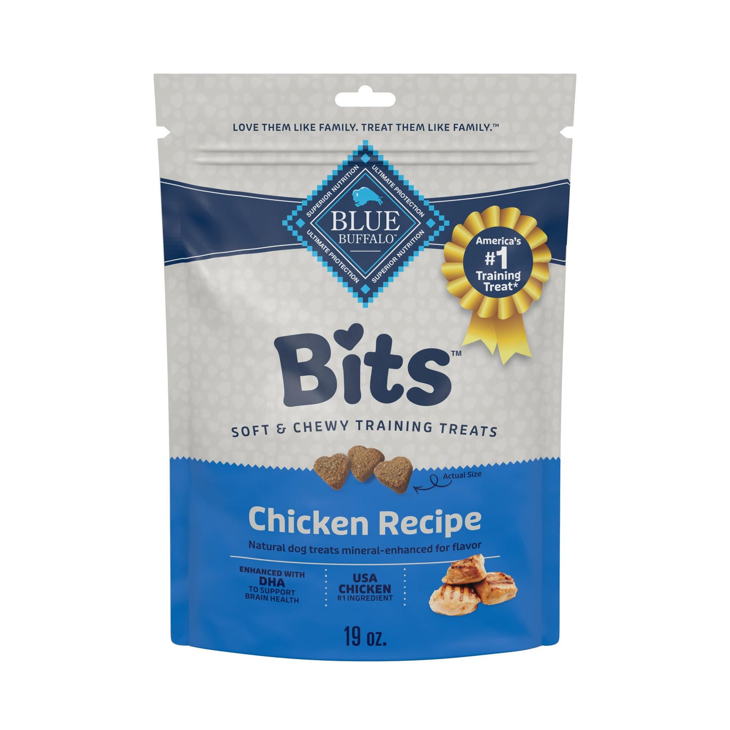 Blue Buffalo Bits Soft Dog Treats for Training, Made With Natural Ingredients & Enhanced with DHA, Chicken Recipe, 19-oz Bag