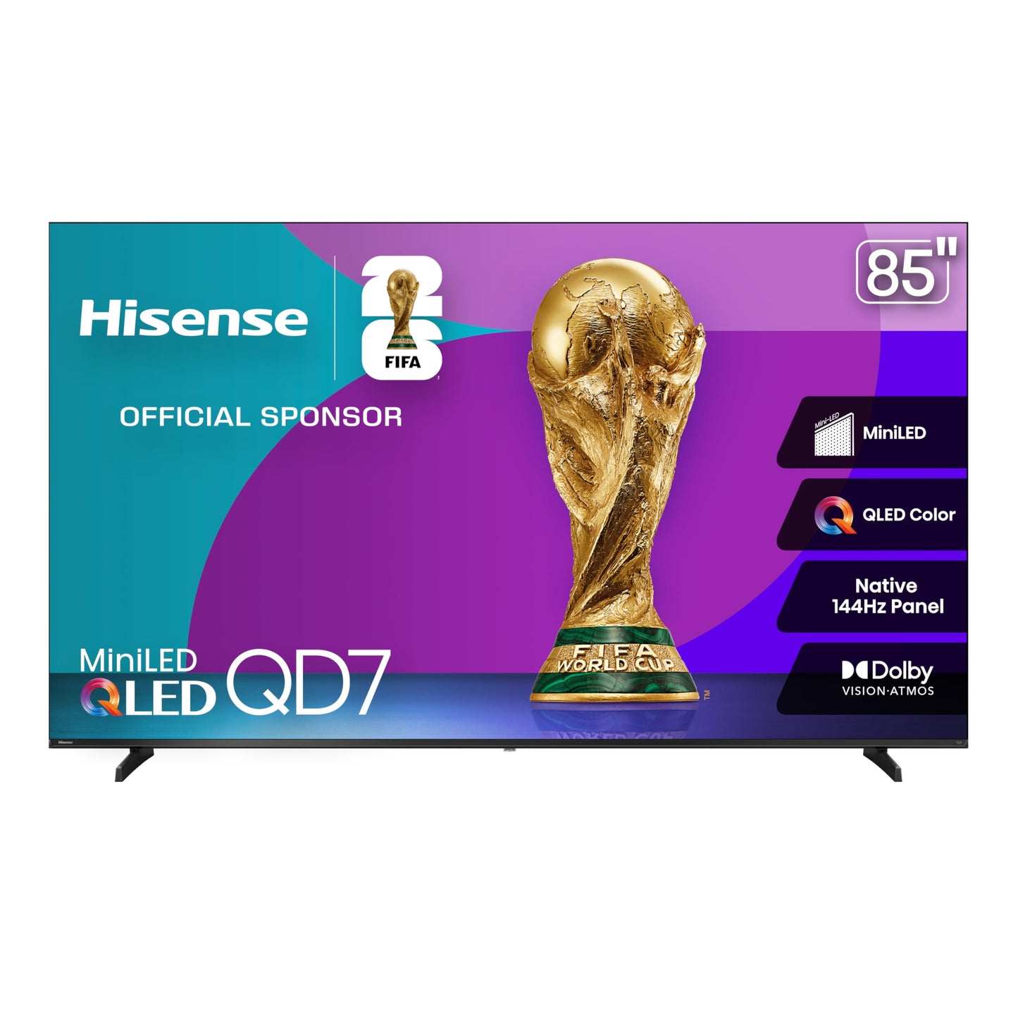 Hisense 85" Class QD7 Series Mini-LED 4K UHD Smart Fire TV (85QD7QF, 2025 Model) - QLED, Native 144hz, HDR10+, Dolby Vision, Dolby Atmos, Game Mode Pro, ALLM, Alexa Built in with Voice Remote, MEMC