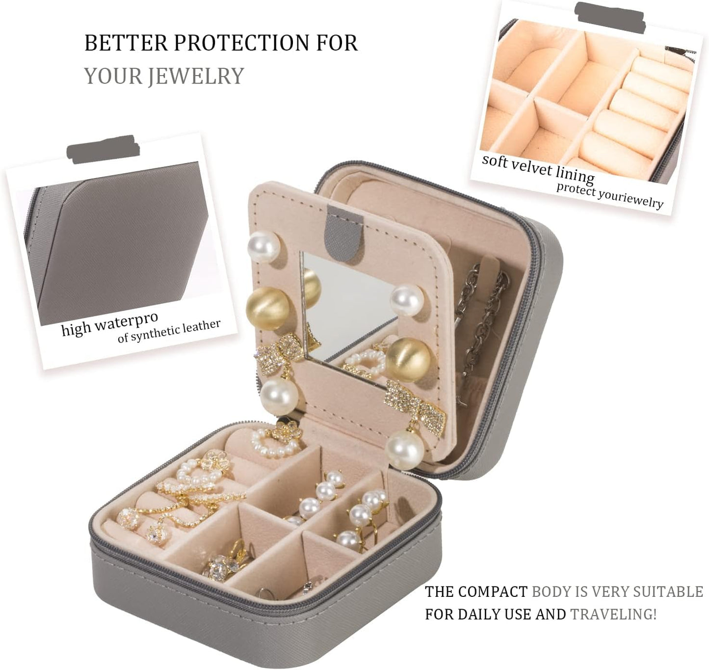 KElofoN Travel jewelry case Travel jewelry box Travel Jewelry Organizer Small box Gift for Girls Women with Mirror(Green)