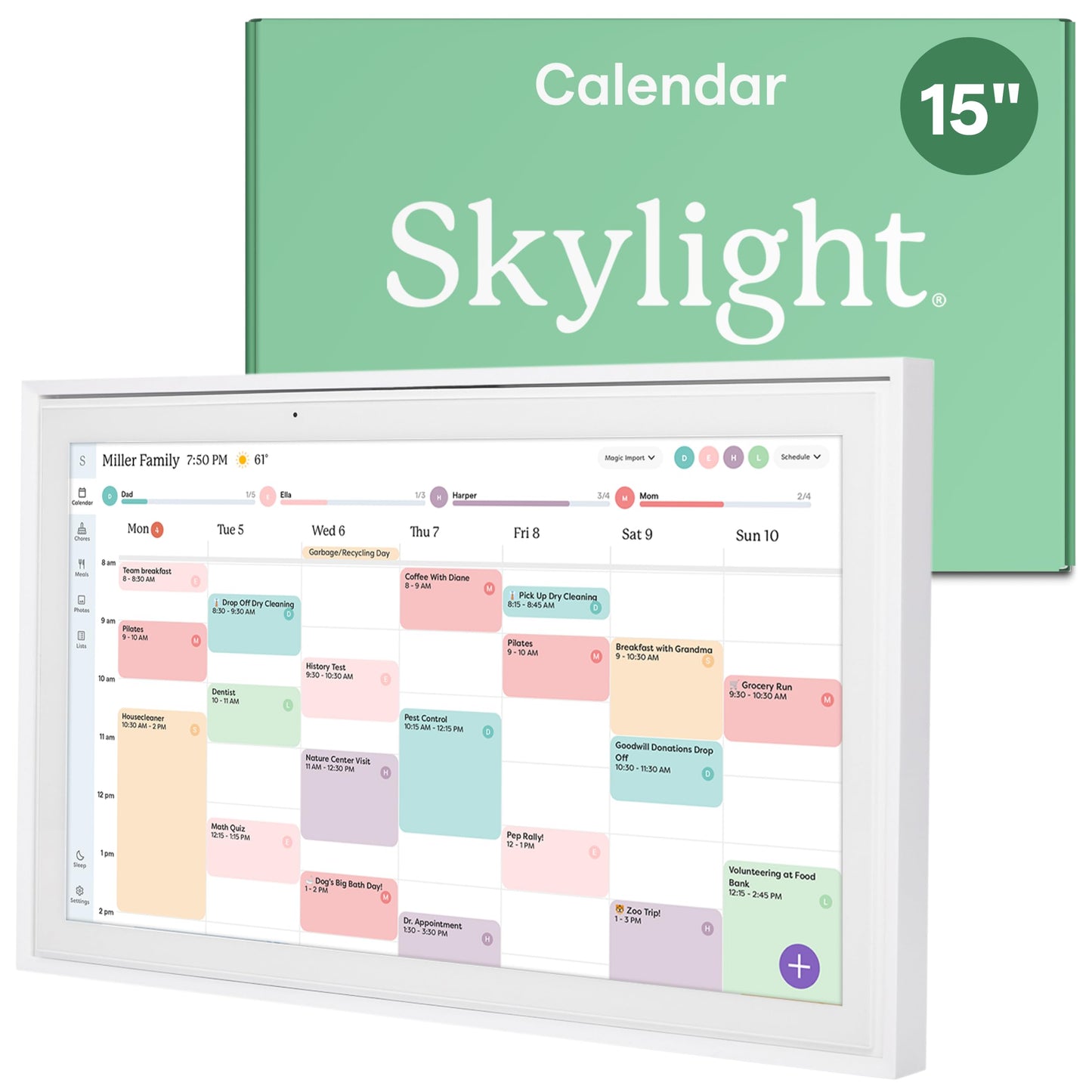 Skylight Calendar: 15-inch Wall Planner Digital Calendar & Chore Chart, Smart Touchscreen Interactive Display for Family Schedules – Wall Mount Included, Great for Organizing Your 2026 Calendar