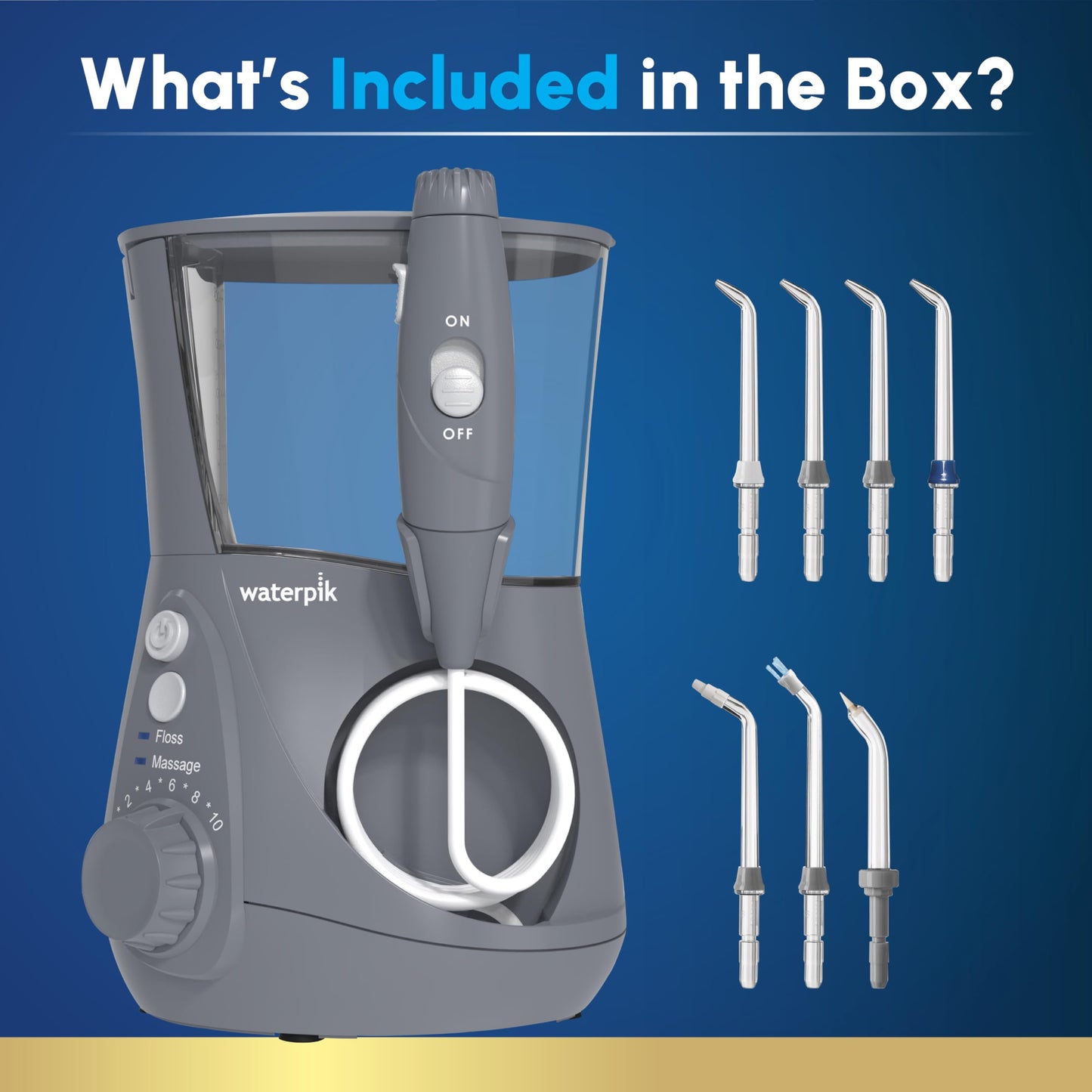 Waterpik Aquarius Water Flosser For Teeth Cleaning, Gums, Braces, Dental Care, Electric Power With 10 Settings, 7 Tips For Multiple Users And Needs, ADA Accepted, White WP-660, Packaging May Vary