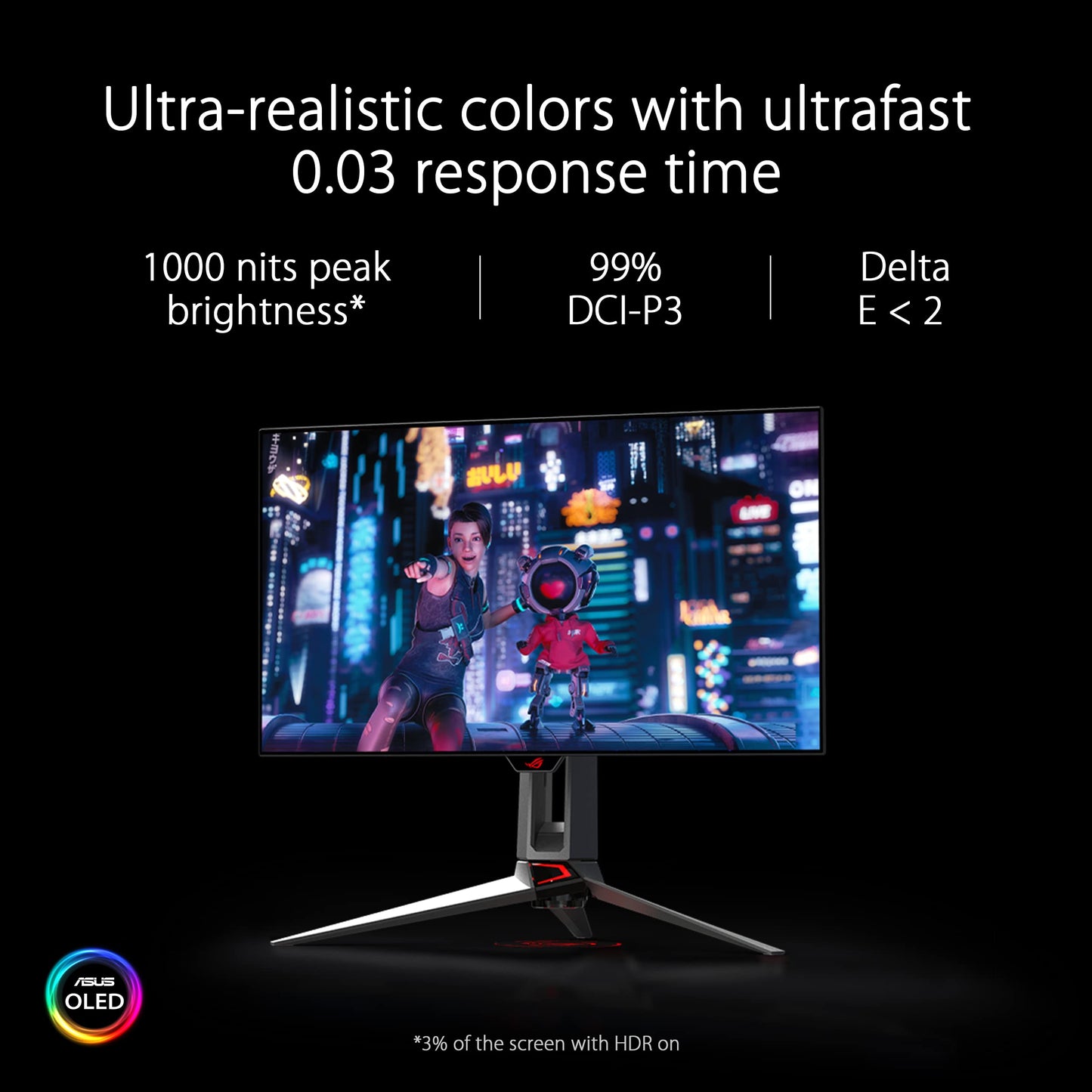 ASUS ROG Strix 27” 1440P OLED Gaming Monitor (XG27AQDMG) - QHD, Glossy OLED, 240Hz, 0.03ms, Custom Heatsink, Anti-flicker,Uniform Brightness, G-SYNC Compatible, 99% DCI-P3, DisplayWidget, 3yr warranty