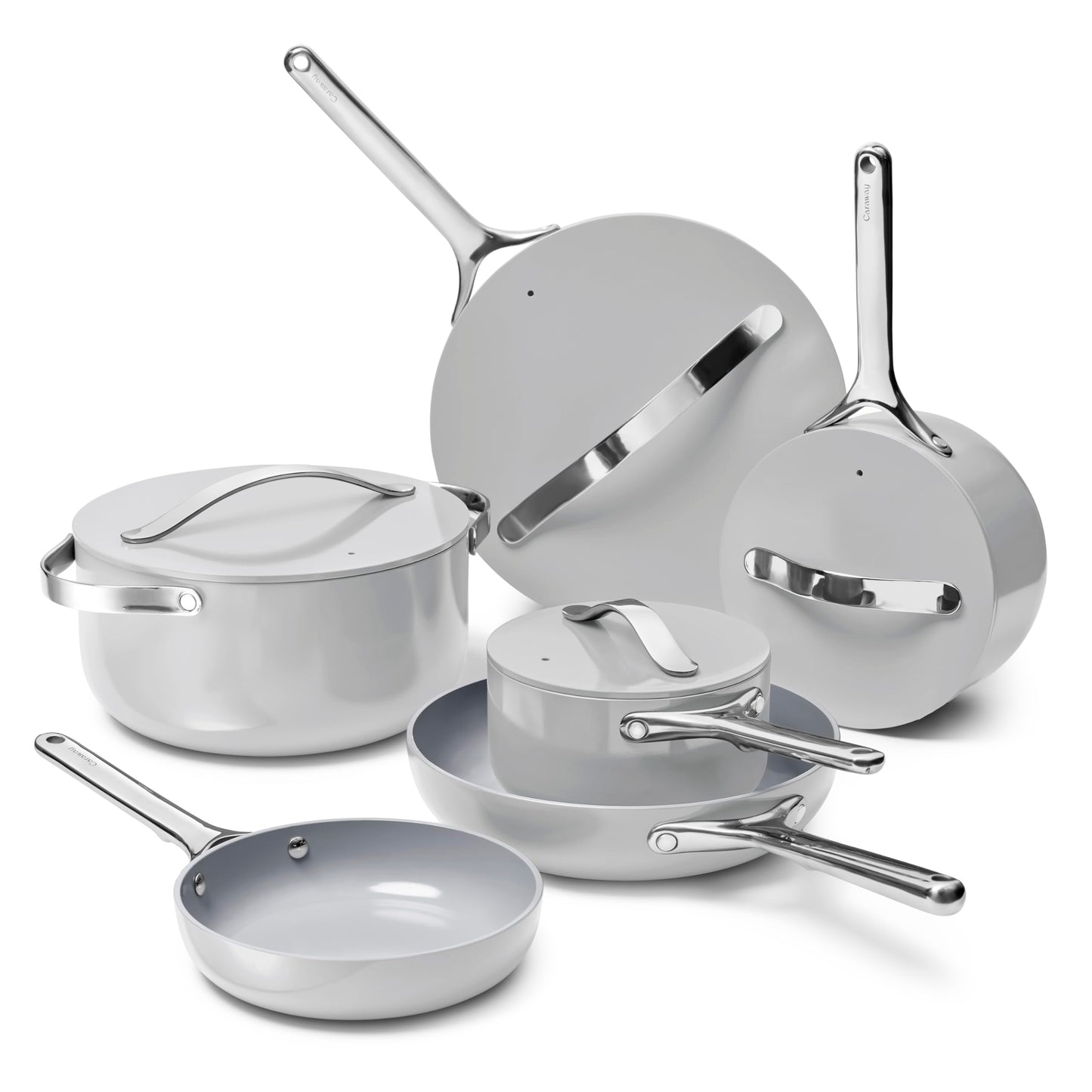 Caraway Deluxe Non-stick Ceramic Cookware Set (16 Piece) Pots, Frying Pans, Lids and Kitchen Storage - PFAS & PFOA Free - Oven Safe Pan Set & Compatible with All Stovetops - Cream