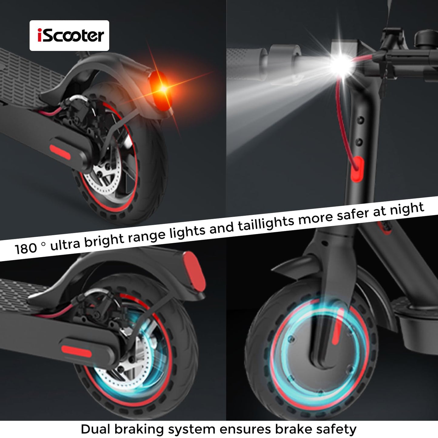 iScooter Electric Scooter Adults & Big Kids, 500/650 Peak Power, Up to 15/18/25 Miles Range, 19/22/25 MPH Top Speed, Cruise Control, Dual Braking System, Foldable E Scooter for Commuting & Campus Use