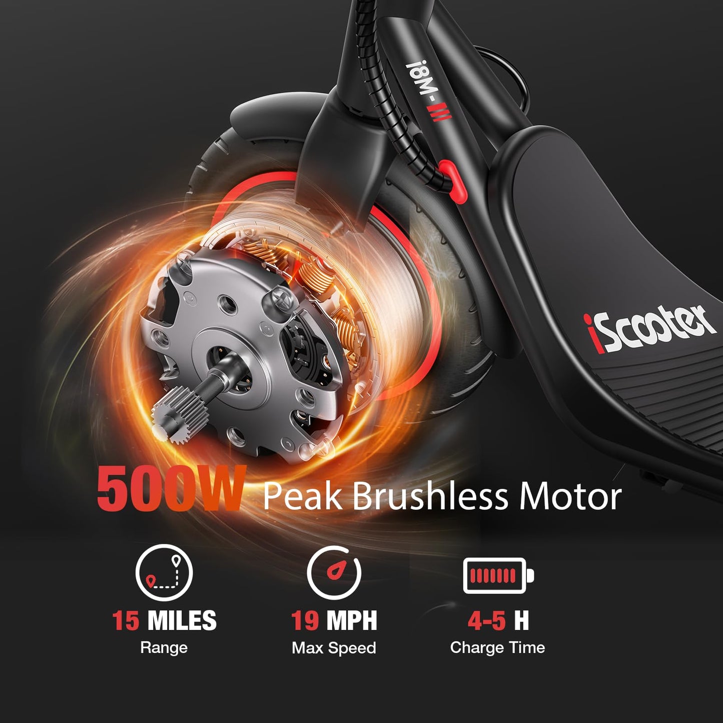 iScooter Electric Scooter Adults & Big Kids, 500/650 Peak Power, Up to 15/18/25 Miles Range, 19/22/25 MPH Top Speed, Cruise Control, Dual Braking System, Foldable E Scooter for Commuting & Campus Use