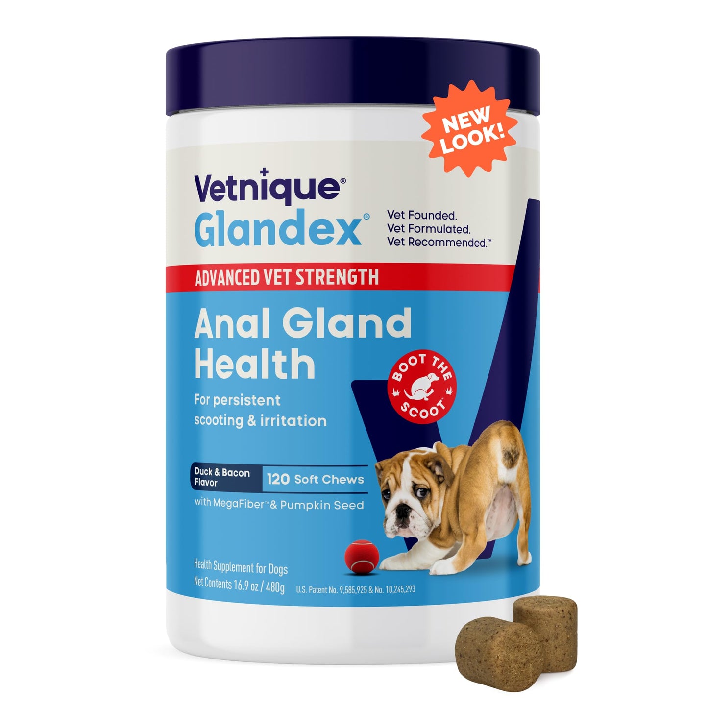 Vetnique Glandex Anal Gland Soft Chew Treats with Pumpkin for Dogs Digestive Enzymes, Probiotics Fiber Supplement for Dogs Boot The Scoot (Peanut Butter Chews, 60 Count)