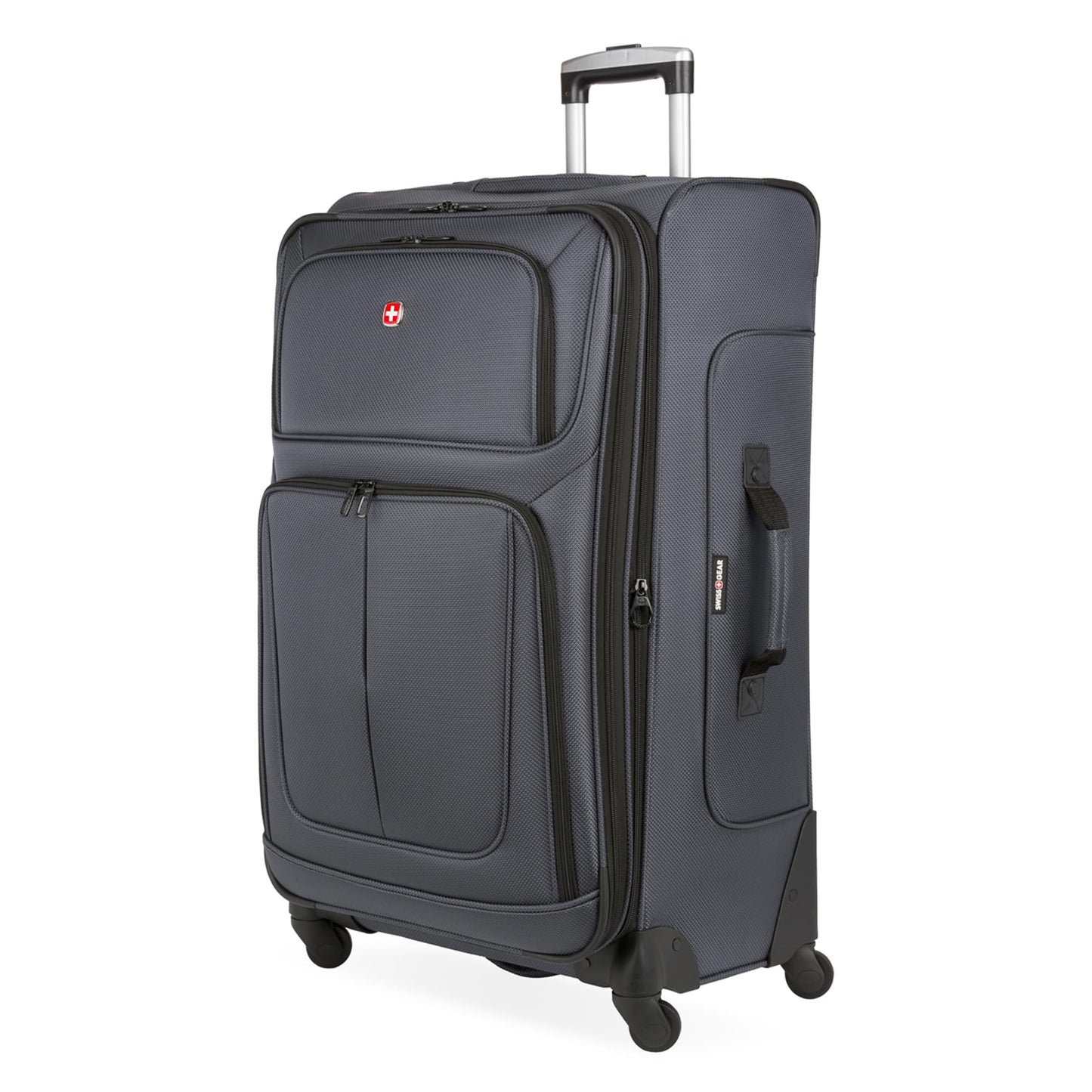 SwissGear Sion Softside Expandable Luggage – Medium Checked Suitcase with 360 Degree Wheels & Retractable Handle – 25 Inch, Perfect for 1-7 Night Trips – Blue