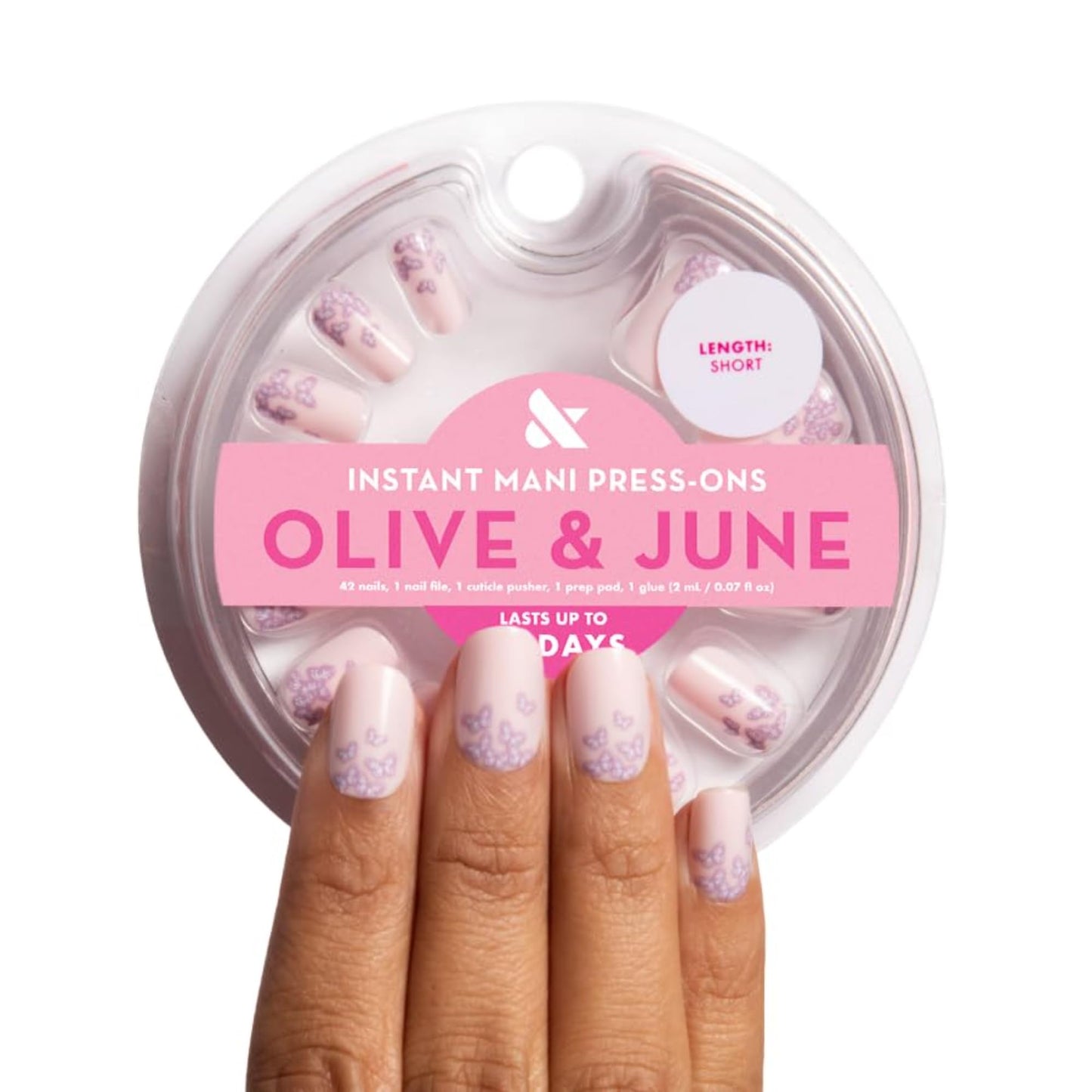 Olive & June Instant Mani Press On Nails (Glue) | 42 Fake Nails, 21 Sizes | Non-Toxic, Long-Lasting | Recycled Materials | Realistic Look