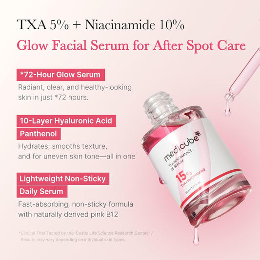 medicube TXA+Niacinamide 15% Glow Facial Serum for After Spot Care | All-in-One Daily Korean Skincare | Uneven Skin Tone, Texture, and Hydration Care | High-Potency Tranexamic Acid 5% | 1.01 fl.oz