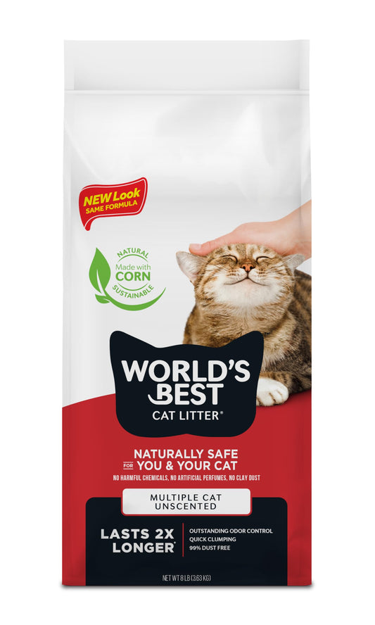 WORLD'S BEST CAT LITTER Multiple Cat Unscented, 15-Pounds - Natural Ingredients, Quick Clumping, Flushable, 99% Dust Free & Made in USA - Long-Lasting Odor Control & Easy Scooping