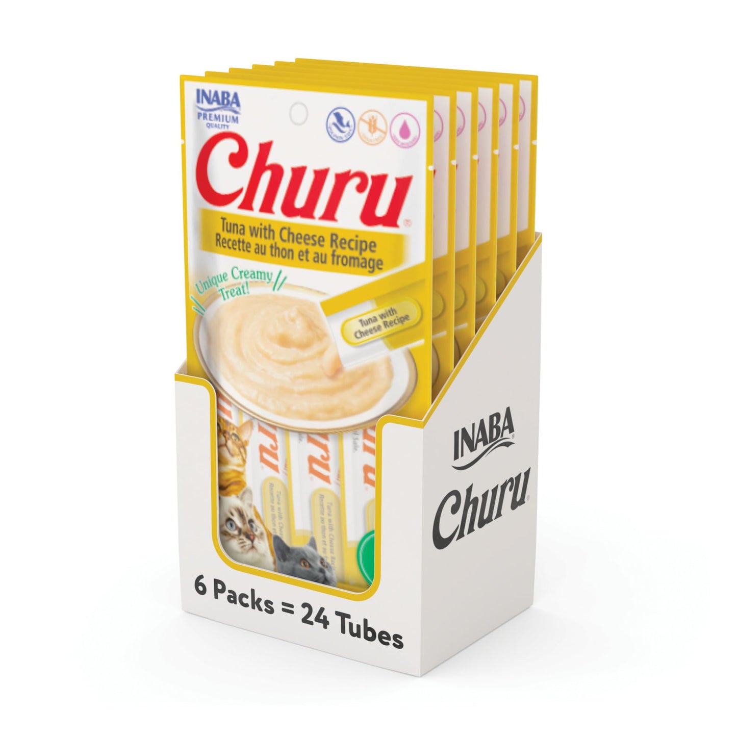 INABA Churu Cat Treats, Grain-Free, Lickable, Squeezable Creamy Purée Cat Treat/Topper, 60 Servings, Chicken Variety Box