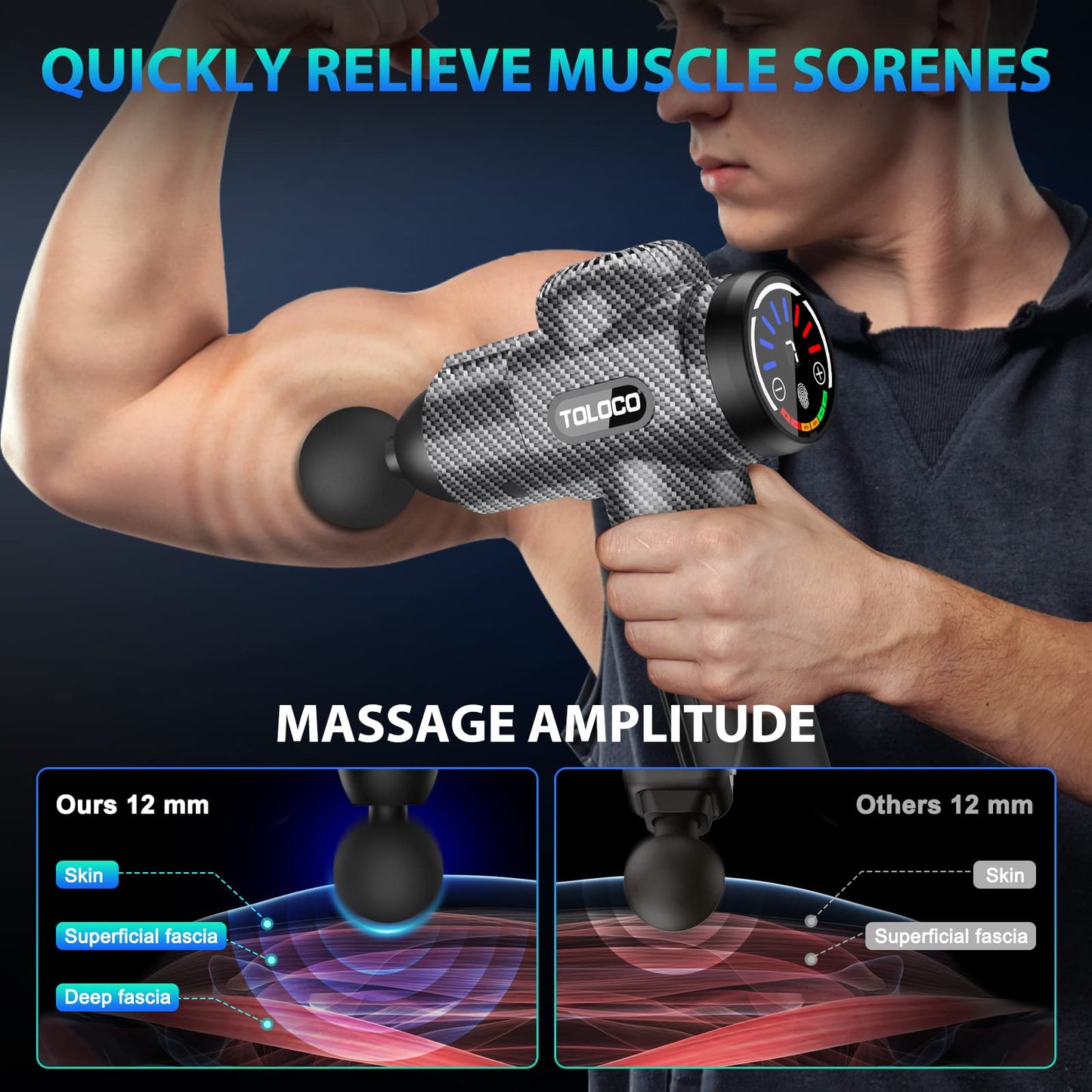 TOLOCO Massage Gun, Deep Tissue Back Massage for Athletes for Pain Relief, Percussion Massager with 10 Massages Heads & Silent Brushless Motor, Christmas Gifts for Women, Men, Black