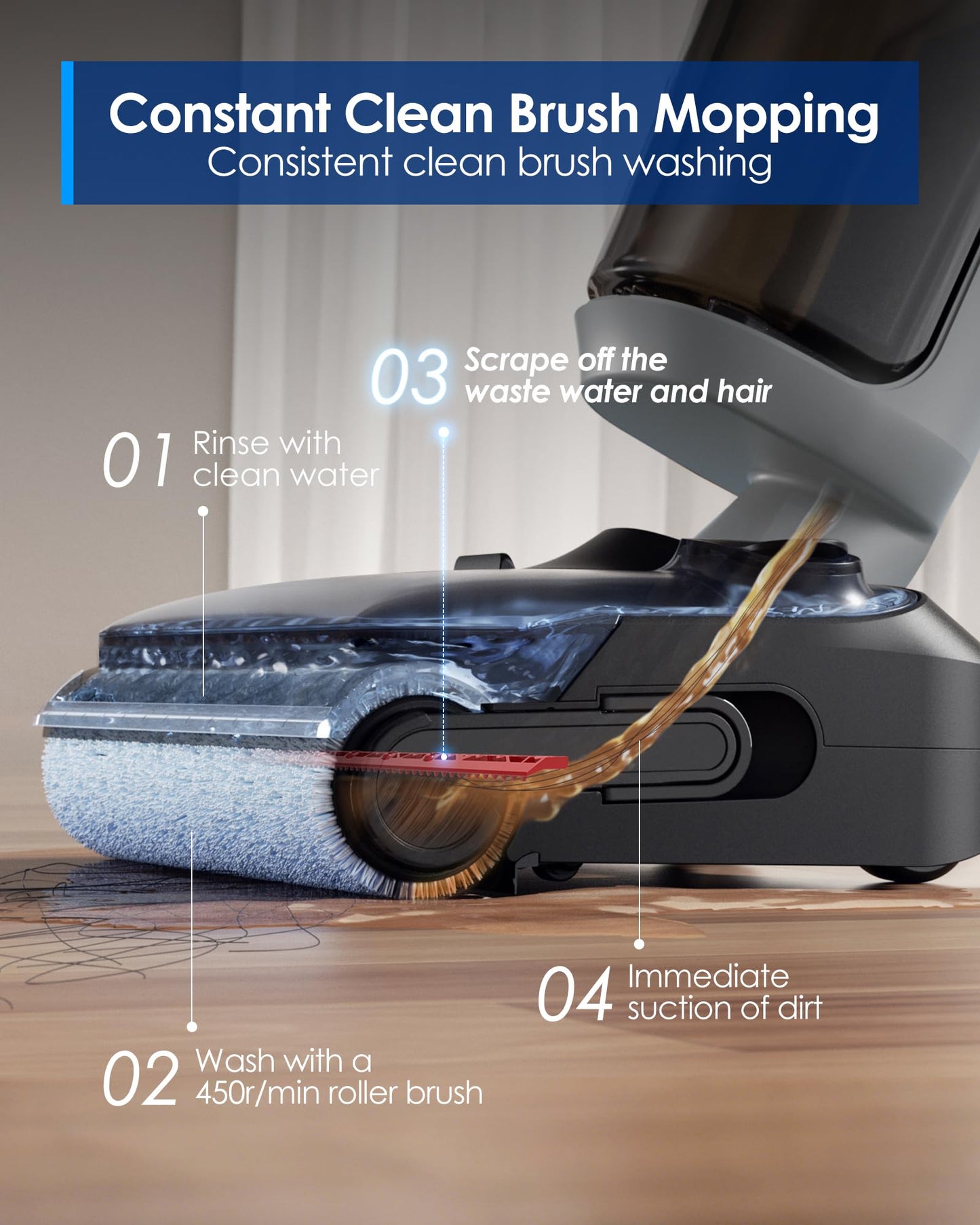 Tineco iFLOOR 3 Breeze Complete Wet Dry Vacuum Cordless Floor Cleaner and Mop One-Step Cleaning for Hard Floors