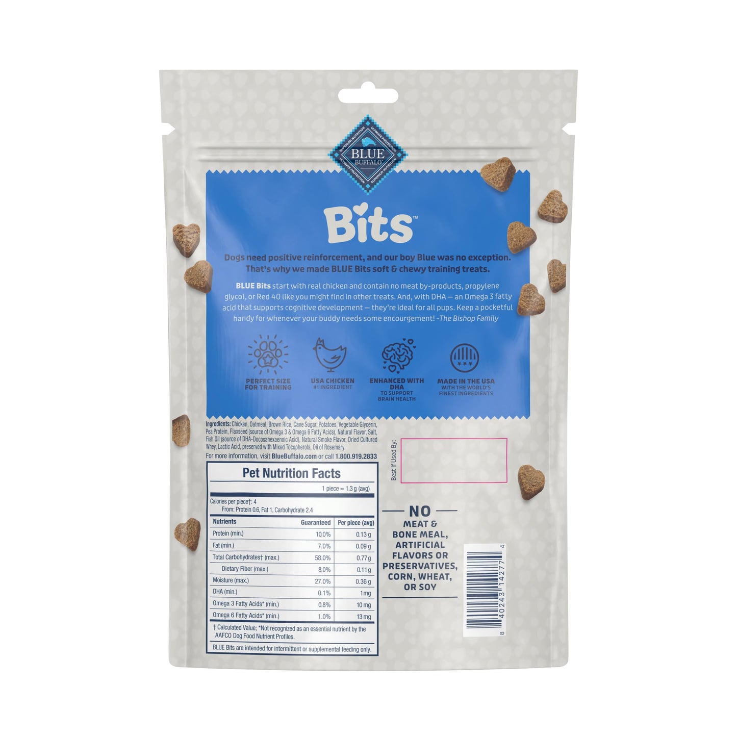 Blue Buffalo Bits Soft Dog Treats for Training, Made With Natural Ingredients & Enhanced with DHA, Chicken Recipe, 19-oz Bag