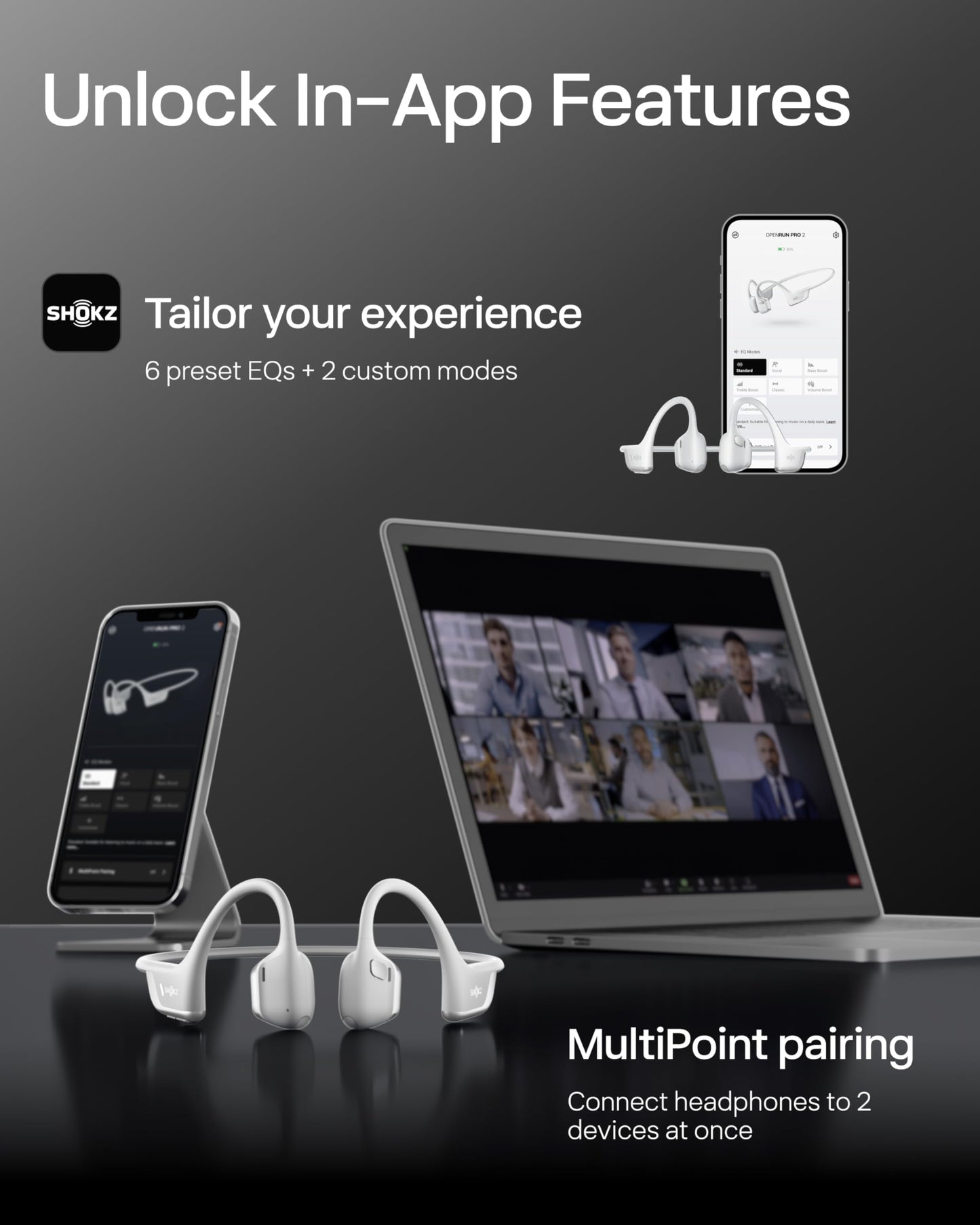 SHOKZ New OpenRun Pro 2- Bone Conduction Headphones, Open-Ear Bluetooth Wireless Sport Earphones for Running, Workouts - Sweat Resistant, Secure Comfortable Fit -Deep Bass, Smart Mic, Reflective Strip