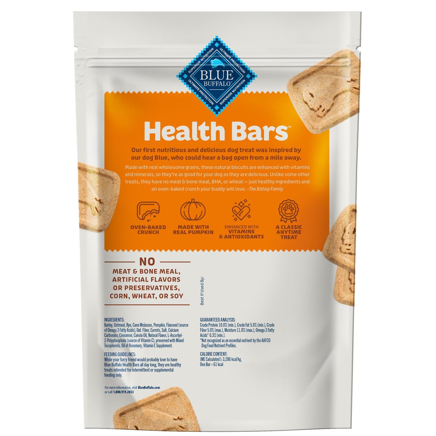 Blue Buffalo Health Bars Crunchy Dog Biscuits, Oven-Baked With Natural Ingredients, Pumpkin & Cinnamon, 16-oz Bag