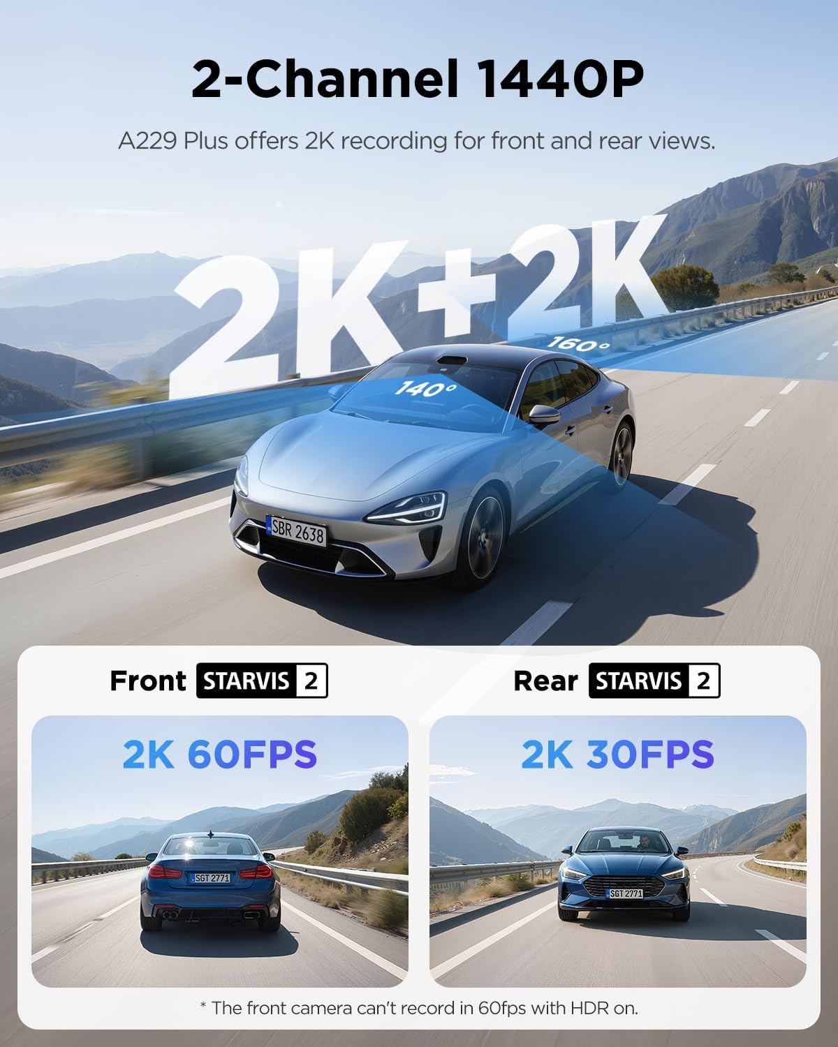 VIOFO A229 Plus Dash Cam Front and Rear, Dual STARVIS 2 Sensors, 2 Channel HDR, 1440P+1440P Voice Control Car Dash Camera, 5GHz Wi-Fi, Support 512GB Max, Voice Control, Ultra-Precise GPS