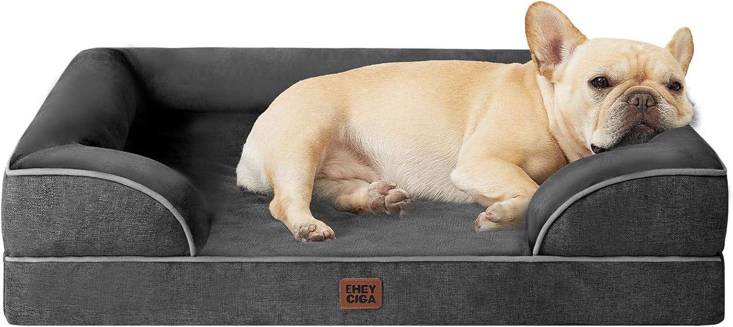 EHEYCIGA Orthopedic Dog Beds for Extra Large Dogs 44x32Inch, Waterproof Memory Foam XL Pet Bed with Sides, Non-Slip and Egg-Crate Foam Big Dog Couch Bed with Washable Removable Cover, Grey
