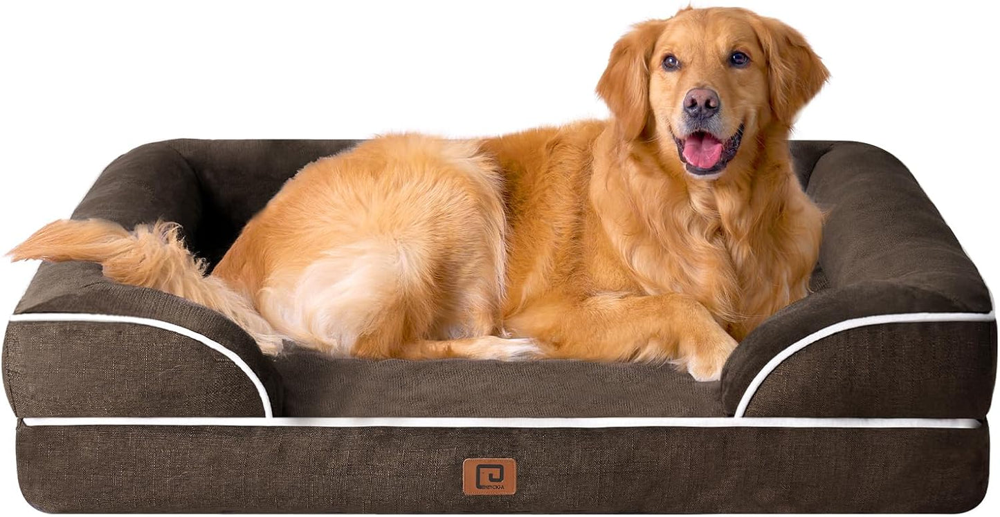 EHEYCIGA Orthopedic Dog Beds for Extra Large Dogs 44x32Inch, Waterproof Memory Foam XL Pet Bed with Sides, Non-Slip and Egg-Crate Foam Big Dog Couch Bed with Washable Removable Cover, Grey