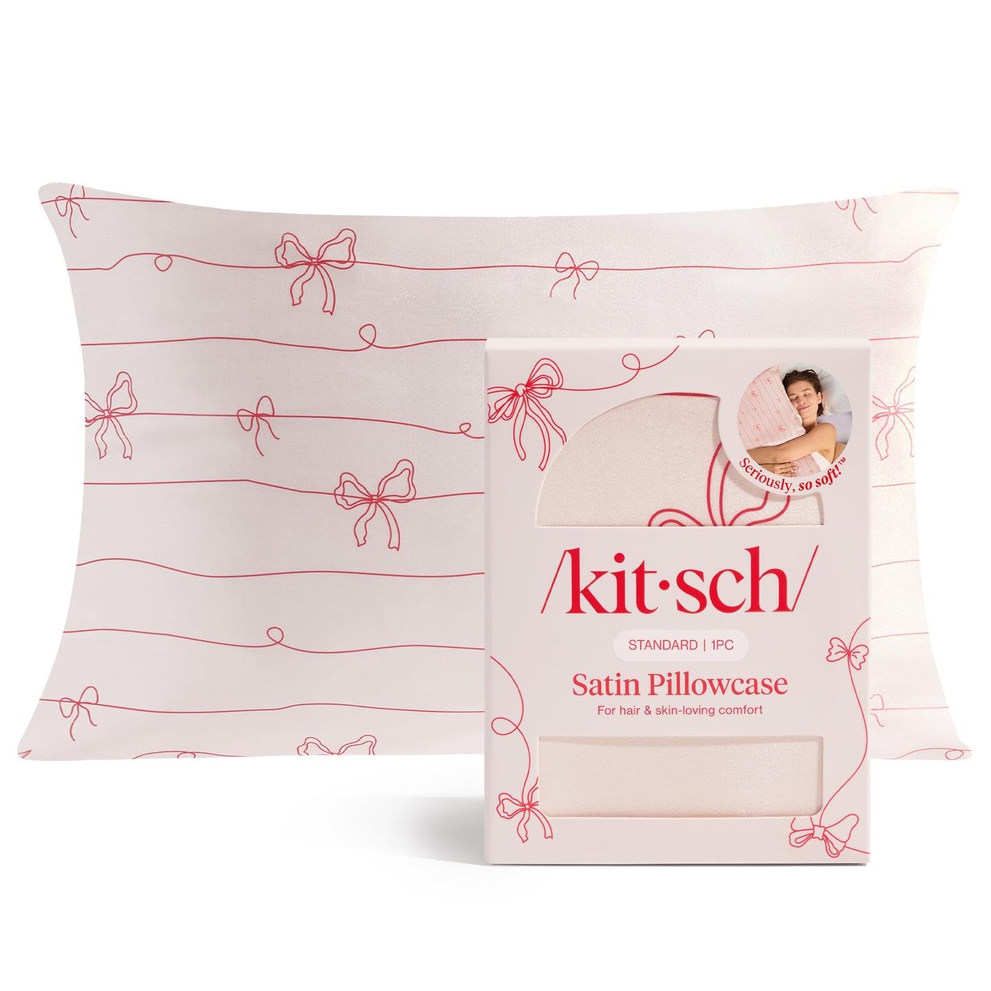 Kitsch Satin Pillowcase, Softer Than Silk Pillow Cases Queen, Cooling Pillow Covers, Satin Pillowcase w/Zipper for Hair, Skin & Quality Sleep, Wrinkle-Free & Smooth, Queen Size 19"x26", Cherry Print