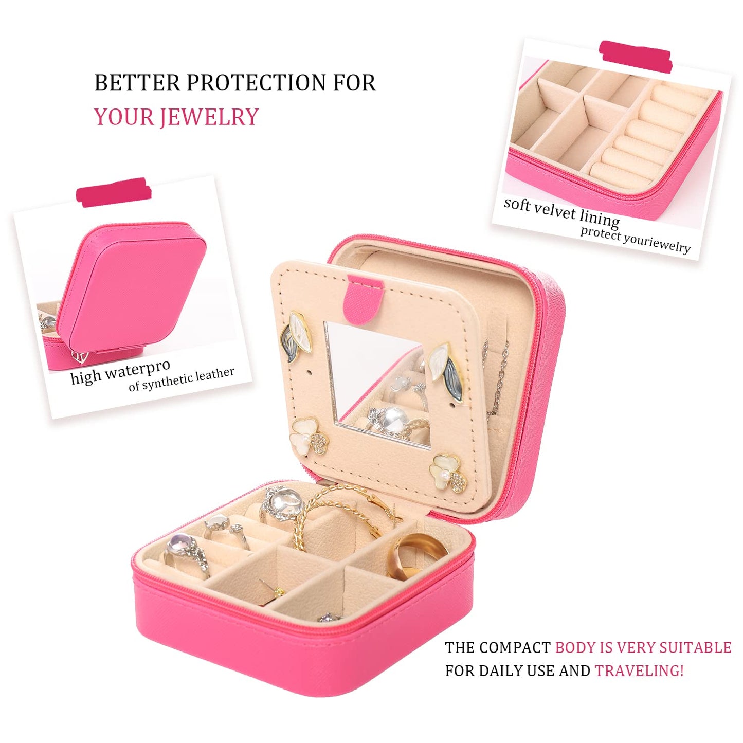 KElofoN Travel jewelry case Travel jewelry box Travel Jewelry Organizer Small box Gift for Girls Women with Mirror(Green)