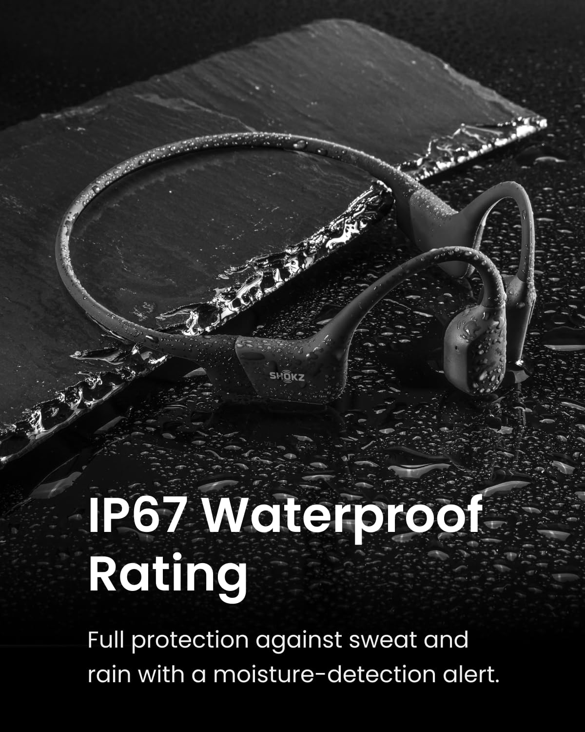 SHOKZ OpenRun Bone Conduction Headphones,Open-Ear Bluetooth Wireless Sport Headphones for Running & Workout,Sweat Resistant, Long 8H Playtime,Mic,Hair Band-Standard-Black