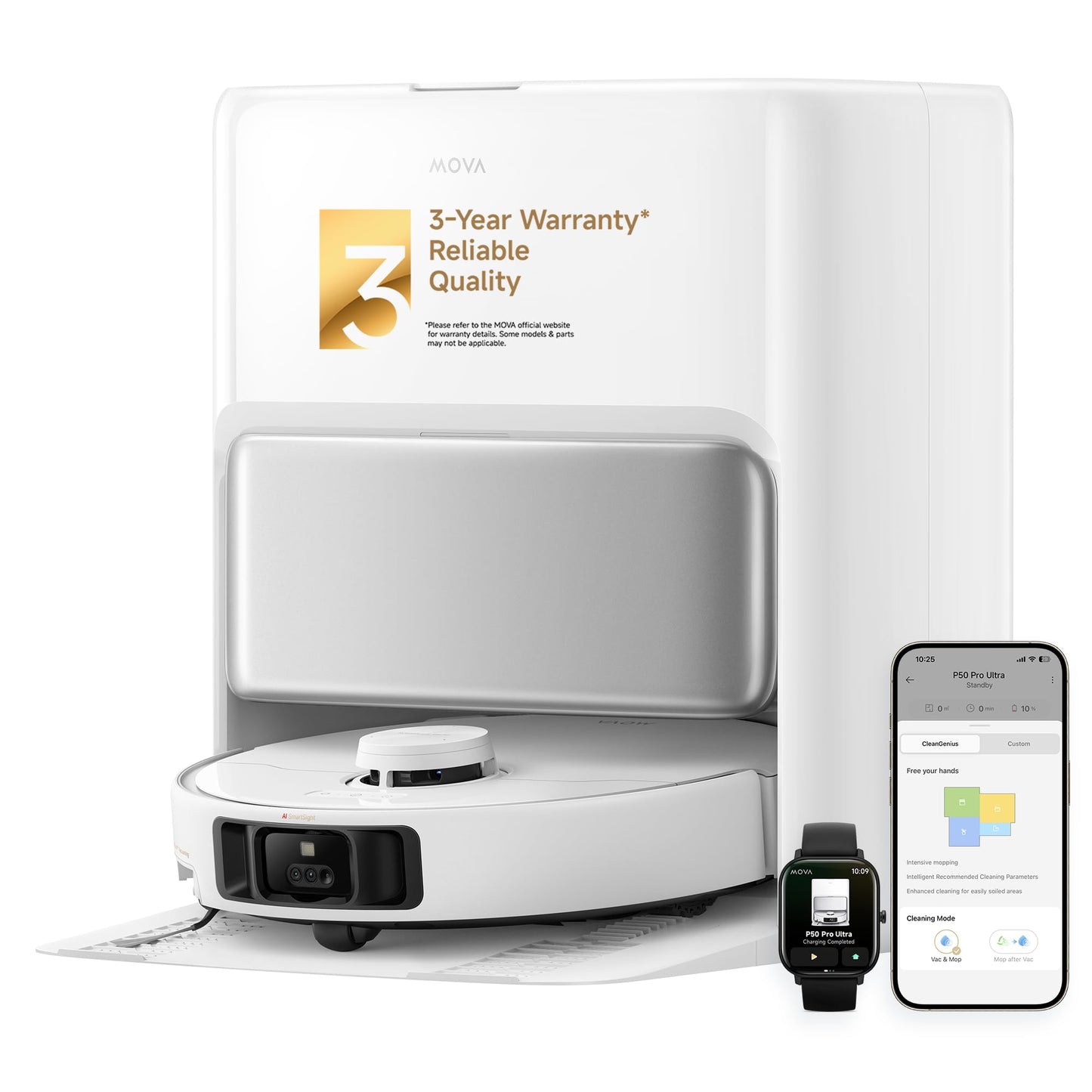 Mova P10 Pro Ultra Robot Vacuum and Mop 13,000Pa Suction, 140°F Hot Water Auto Mop Washing & Drying, Dual Spinning Extenable Mop,10.5mm Lifting for Carpet, 360°Obstacle Avoidance, App Control