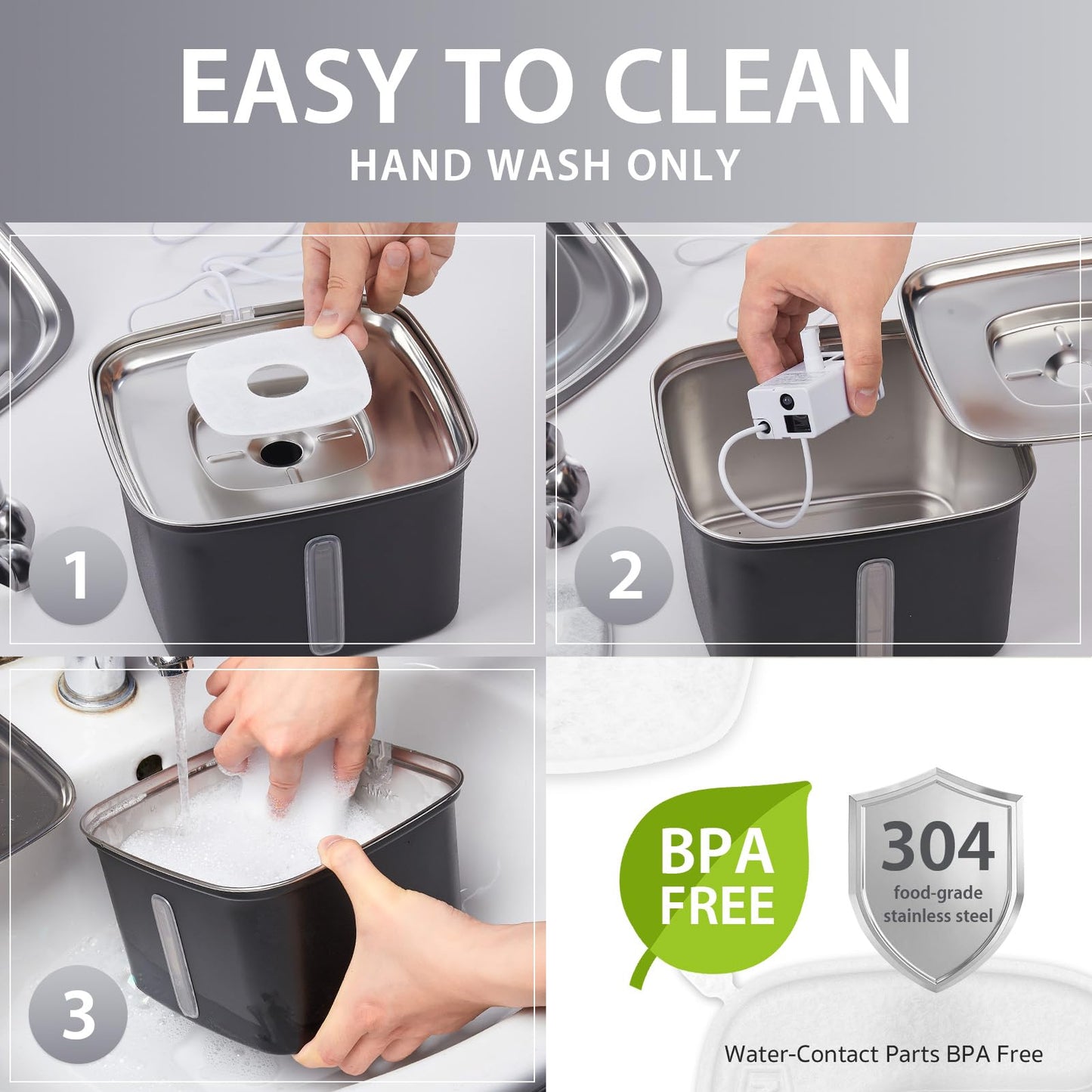 Veken Innovation Award Winner Stainless Steel Cat Water Fountain, 95oz/2.8L Automatic Pet Fountain Dog Water Dispenser with Replacement Filters & Silicone Mat, Gifts for Christmas, Cats, Dogs (Silver)