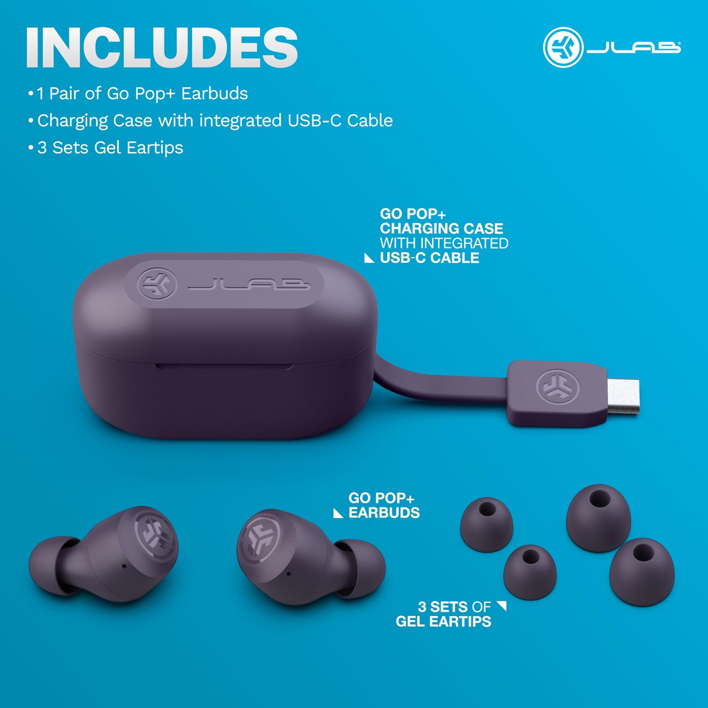 JLab Go Air Pop+ True Wireless Earbuds, in Ear Headphones, Bluetooth Earphones, 35H Playtime Ear Buds, Bluetooth Earbuds with Microphone, USB-C Charging Case, Dual Connect, EQ3 Sound, Black