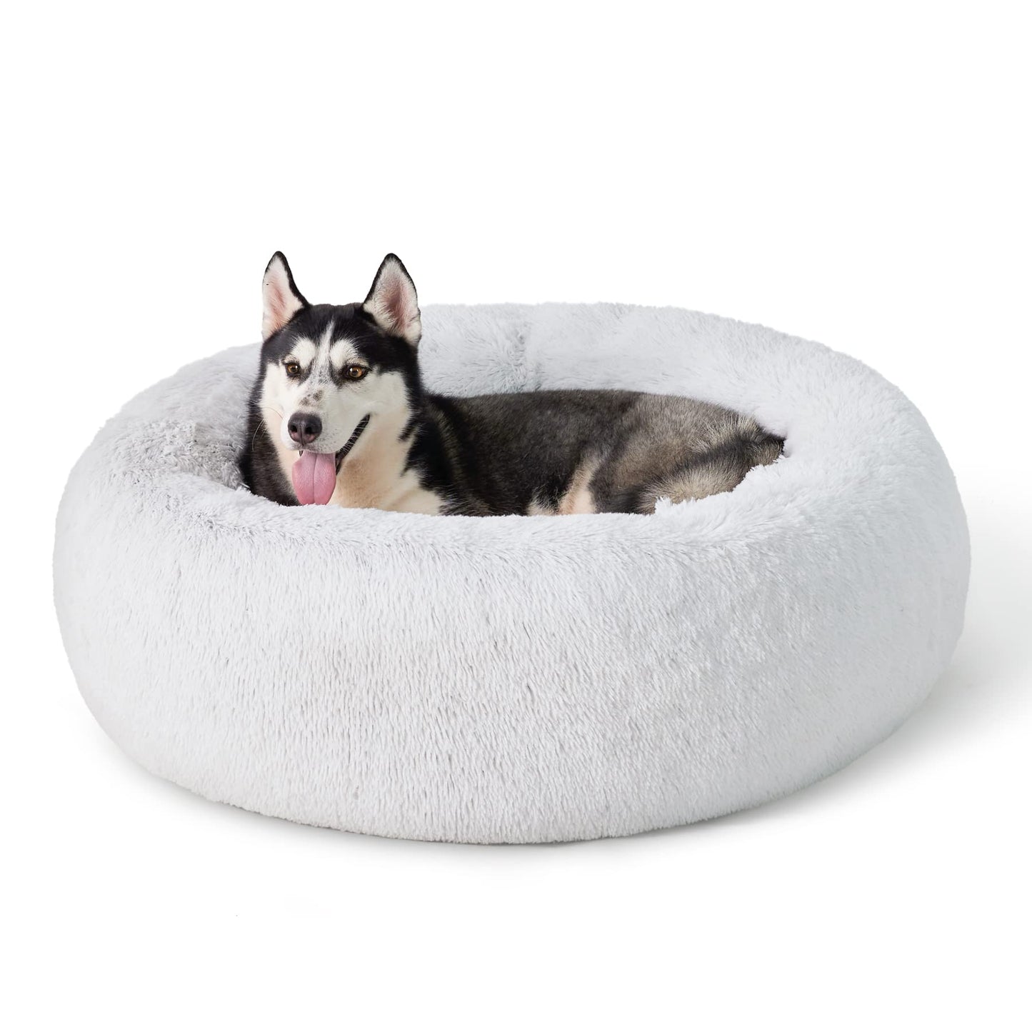 Bedsure Calming Dog Bed Medium Size Dog - Donut Washable Medium Pet Bed, 30 inches Anti-Slip Round Fluffy Plush Faux Fur Cat Bed, Fits up to 45 lbs Pets, Camel