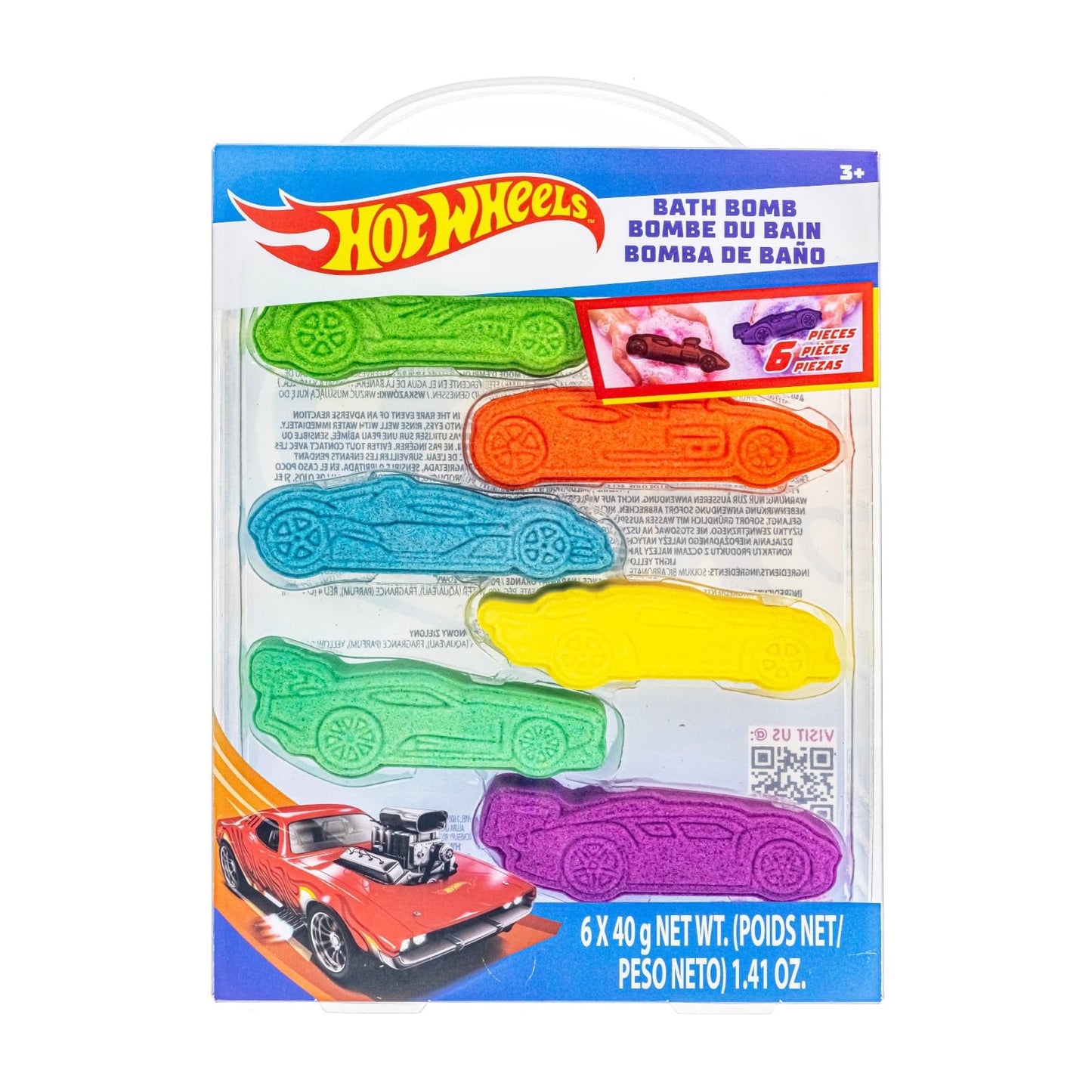 Hot Wheels 6 Piece Bath Bombs for Kids, Bubble Gum Scented, Bath Toys for Kids, Ages 3+, by Townley Girl