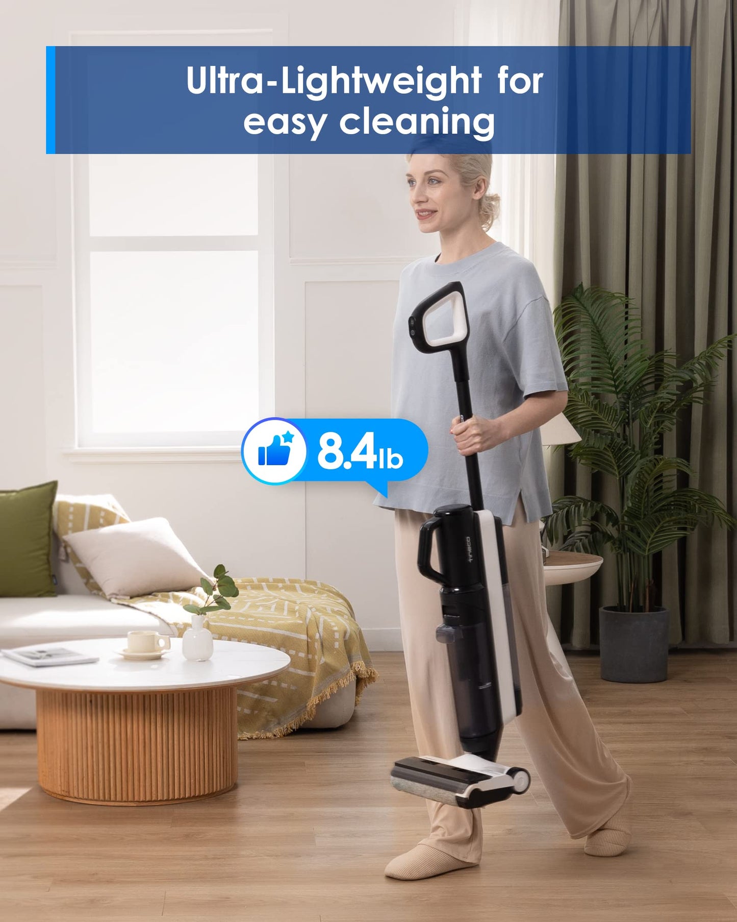 Tineco Floor ONE S5 Smart Cordless Wet Dry Vacuum Cleaner and Mop for Hard Floors, Digital Display, Long Run Time, Great for Sticky Messes and Pet Hair, Space-Saving Design, Blue